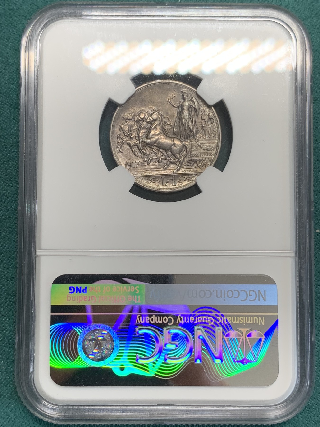 《竞宝斋》第192场-周日，周一 2场 (全场包邮) NGC-AU58 意大利 1917年 马车1里拉 银币