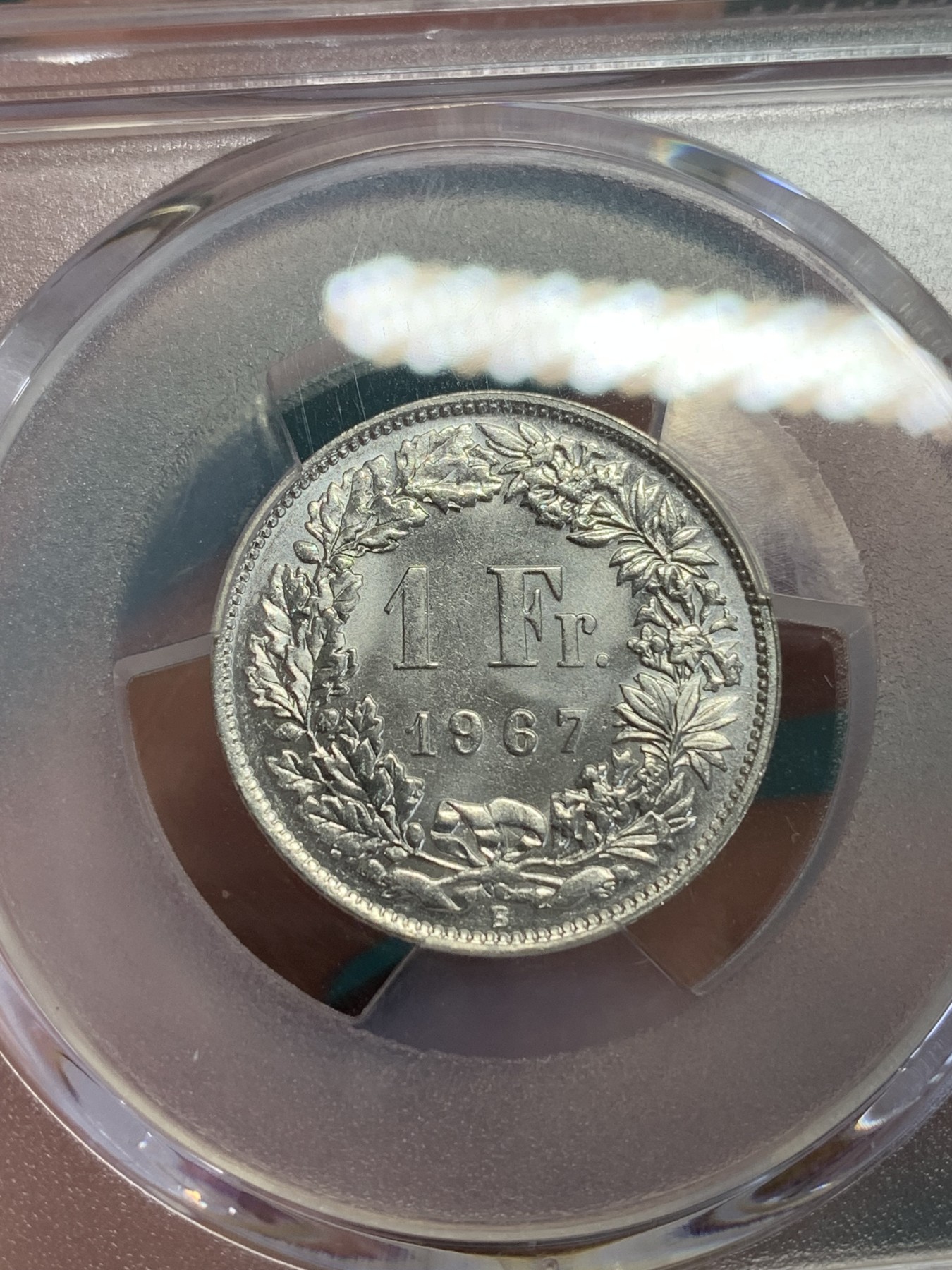 《竞宝斋》第192场-周日，周一 2场 (全场包邮) PCGS MS67 1967B 瑞士1法郎银币 超高分 1法郎关门银币