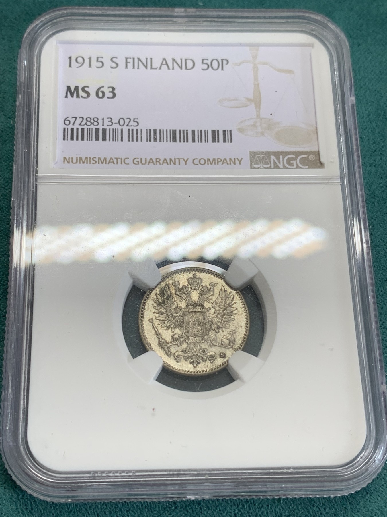 《竞宝斋》第192场-周日，周一 2场 (全场包邮) NGC MS63 俄占芬兰1915年 50芬尼银币