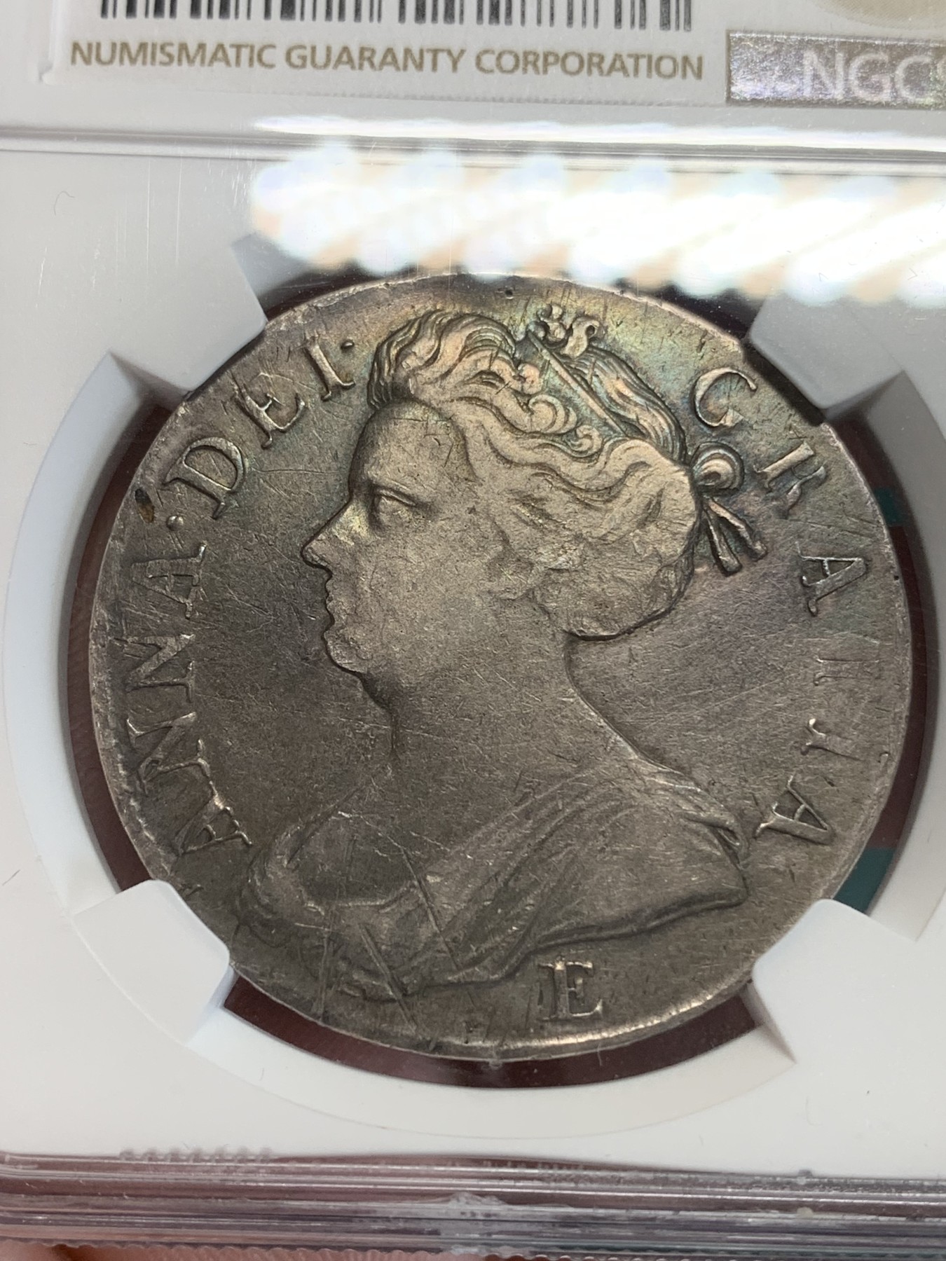 《竞宝斋》第192场-周日，周一 2场 (全场包邮) NGC-VFD 英国1708年E版安妮女王1克朗大银币 爱丁堡厂少见！持续涨价品种！