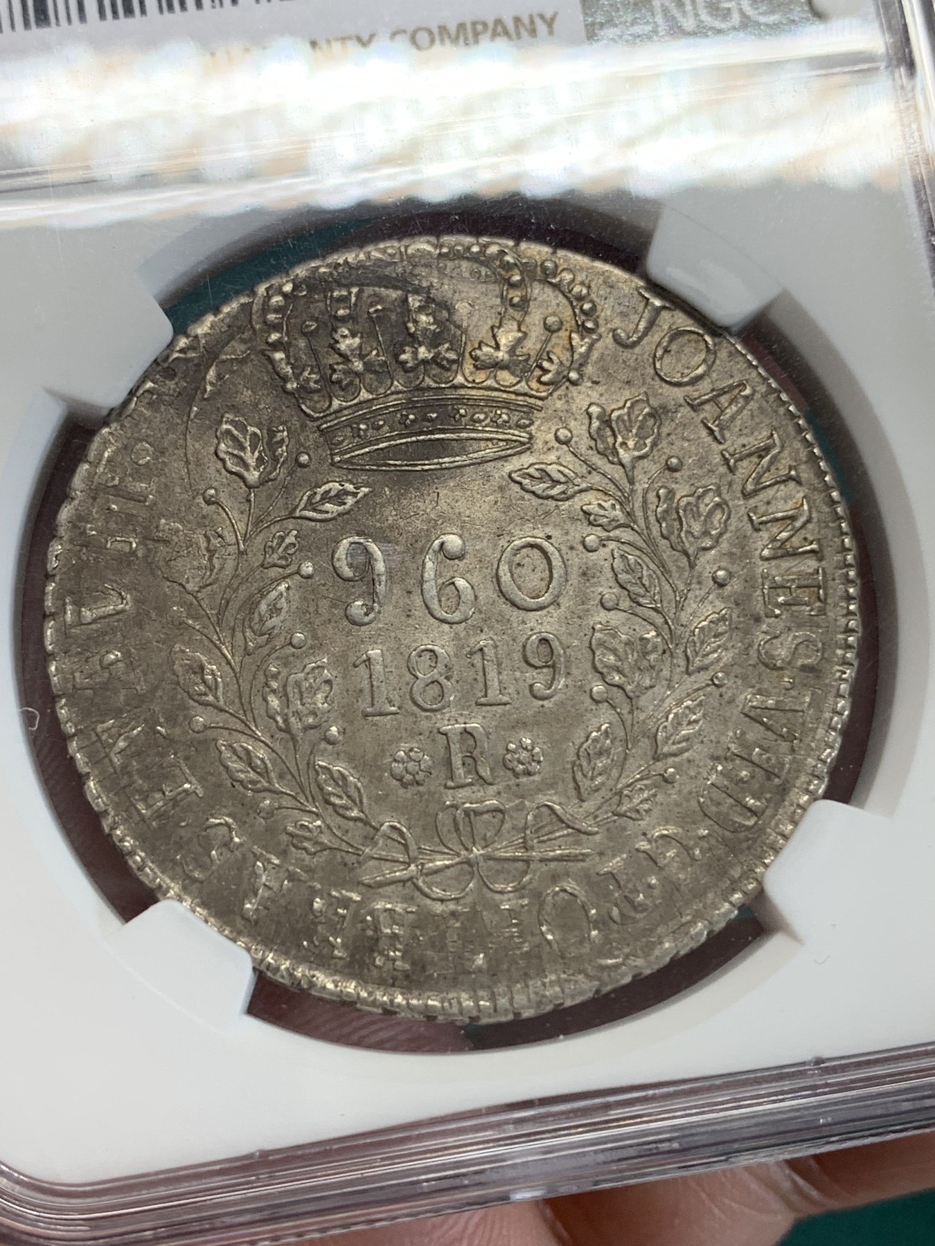 《竞宝斋》第192场-周日，周一 2场 (全场包邮) NGC-AU58 葡属巴西 1819年 960瑞斯 银币