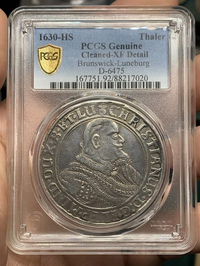 《竞宝斋》第192场-周日，周一 2场 (全场包邮) - PCGS-XFD 德国1630年布伦瑞克手工老泰勒银币（近400年的老泰勒）整体打制好