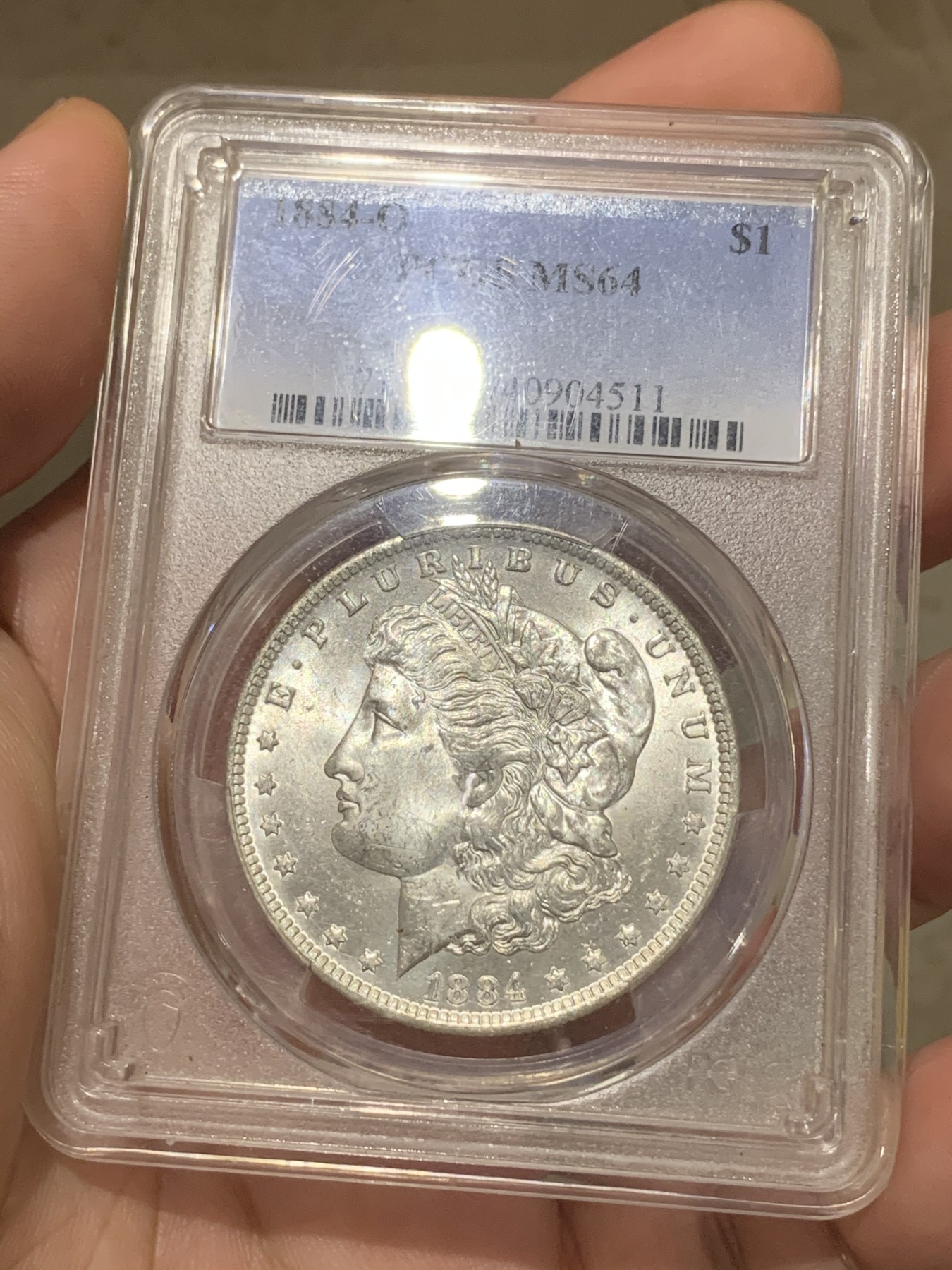 《竞宝斋》第192场-周日，周一 2场 (全场包邮) PCGS-MS64 美国 1884年O版 摩根1美元大银币 白亮转光好 经典品种外国价高