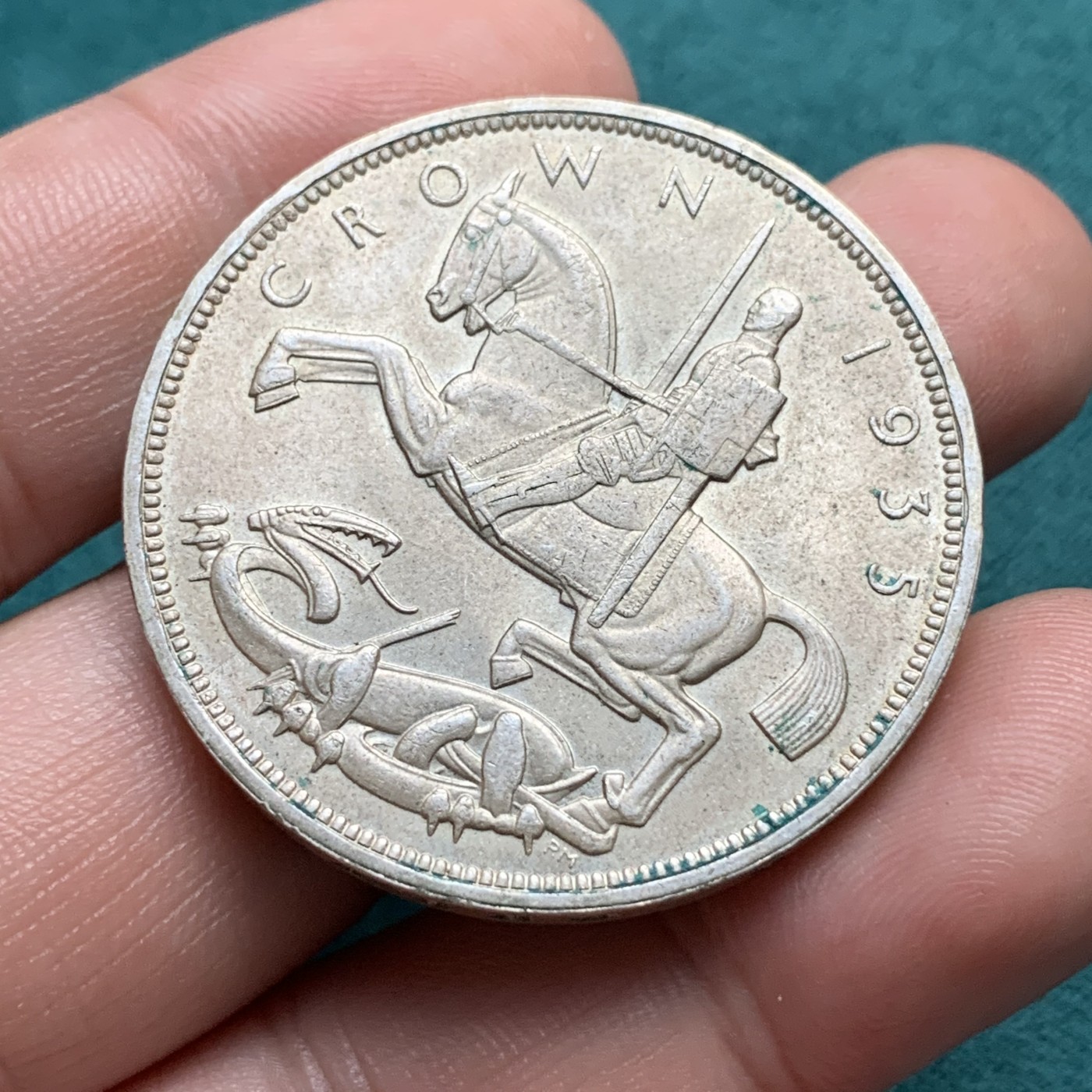 《竞宝斋》第192场-周日，周一 2场 (全场包邮) 英国1935年克朗大银币 乔治五世25周年纪念 木马剑 原光完整压印清晰淡淡包浆