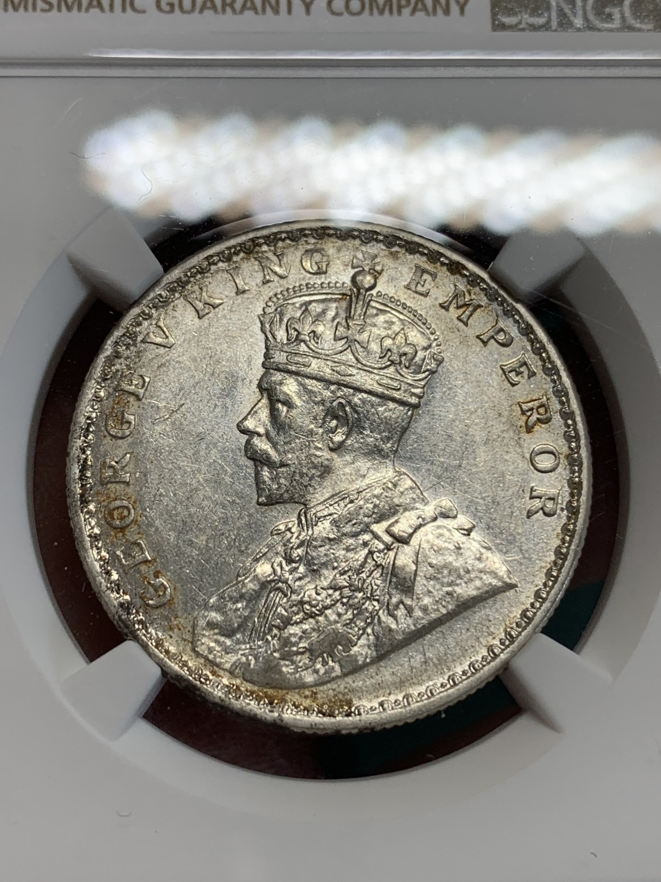 《竞宝斋》第192场-周日，周一 2场 (全场包邮) NGC-UNC 印度 1919年 乔治五世1卢比银币