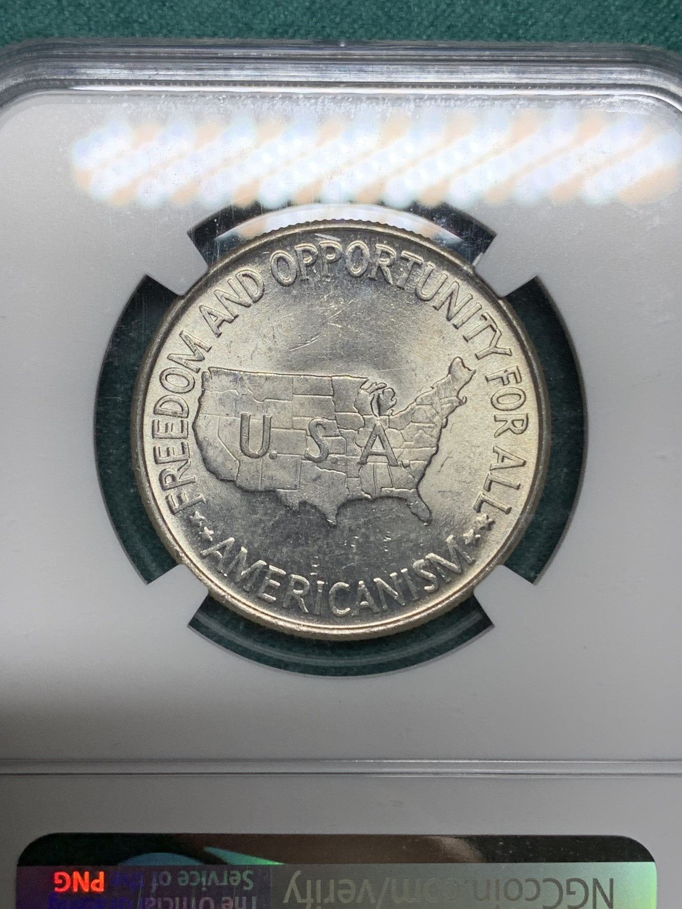 《竞宝斋》第192场-周日，周一 2场 (全场包邮) NGC MS63 美国1952年乔治华盛顿地图半美元银币