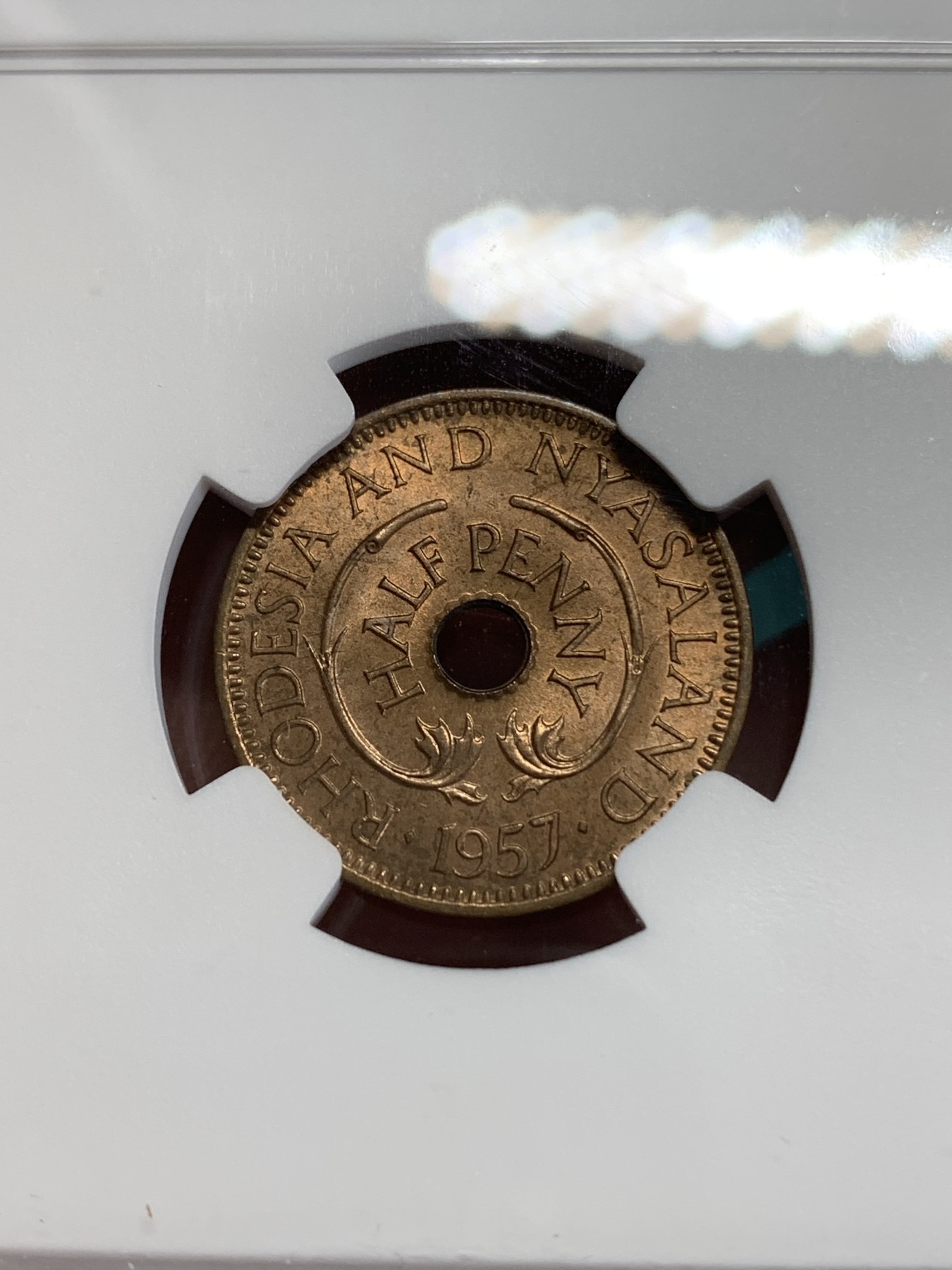 《竞宝斋》第192场-周日，周一 2场 (全场包邮) NGC MS65RB 高分暴光好品 罗德西亚1957年半便士长颈鹿铜币 和“对象”铜币配套一绝