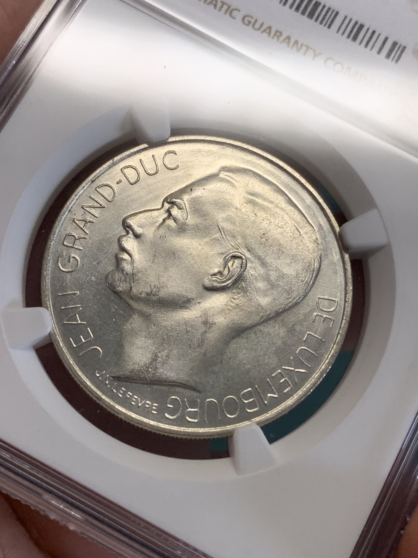 《竞宝斋》第192场-周日，周一 2场 (全场包邮) NGC MS64 卢森堡1964年八任大公让一世100法郎银币