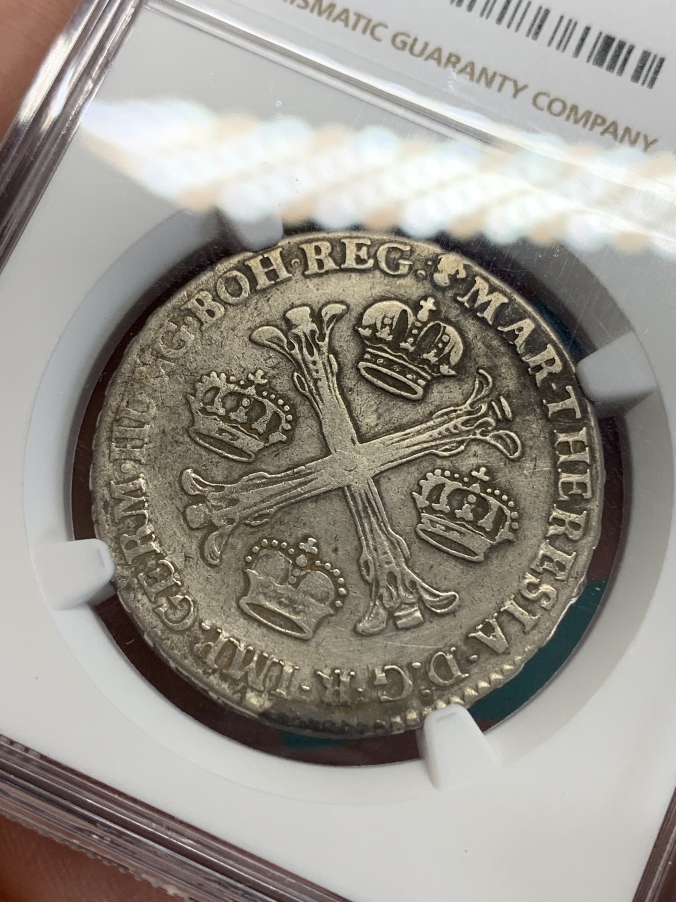 《竞宝斋》第192场-周日，周一 2场 (全场包邮) NGC VF 奥属尼德兰1765年特蕾西娅女王时期1/2泰勒 深打原味 低评状态