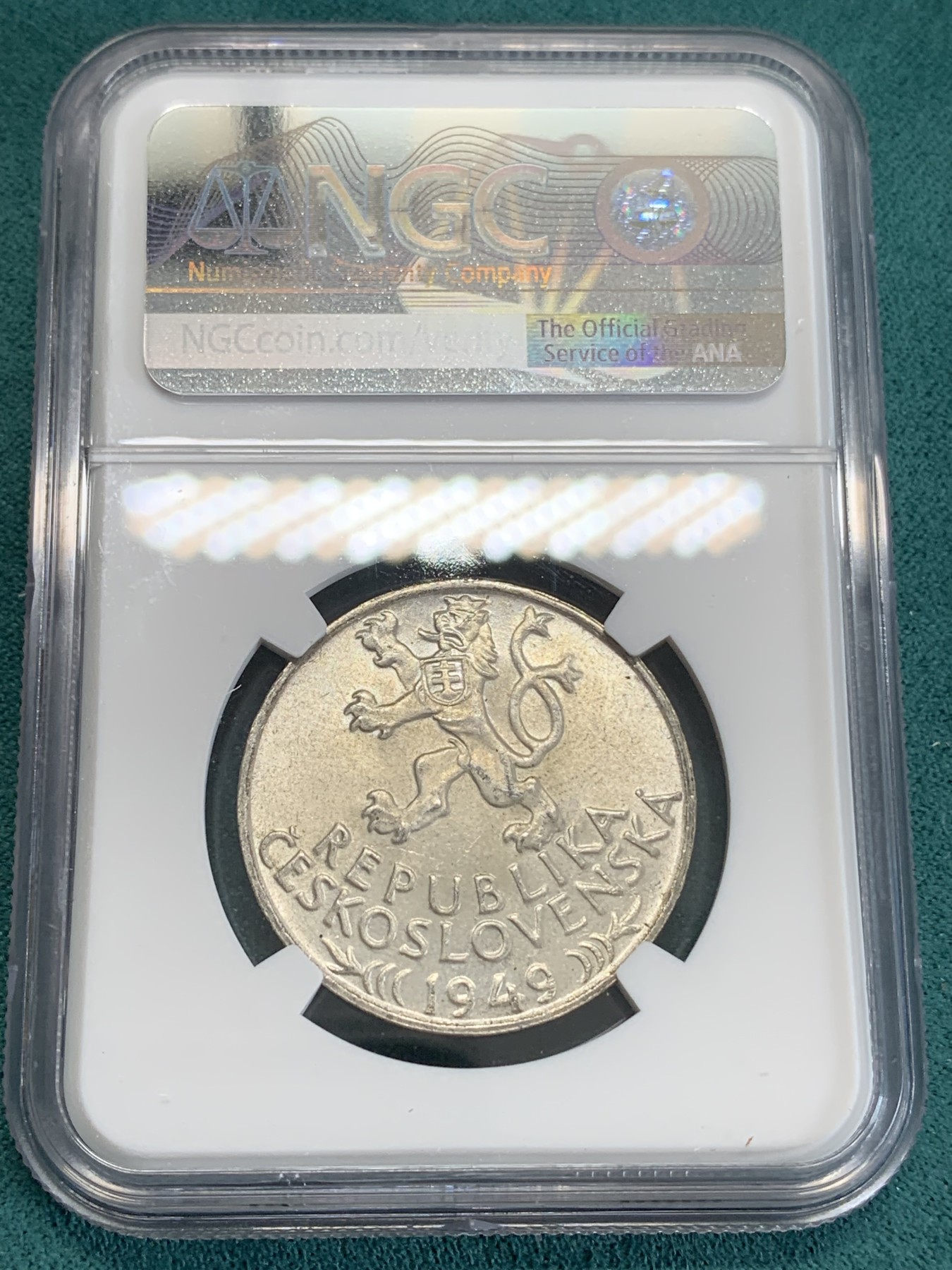 《竞宝斋》第192场-周日，周一 2场 (全场包邮) NGC MS64 高分好品 捷克斯洛伐克1949年100克朗银币