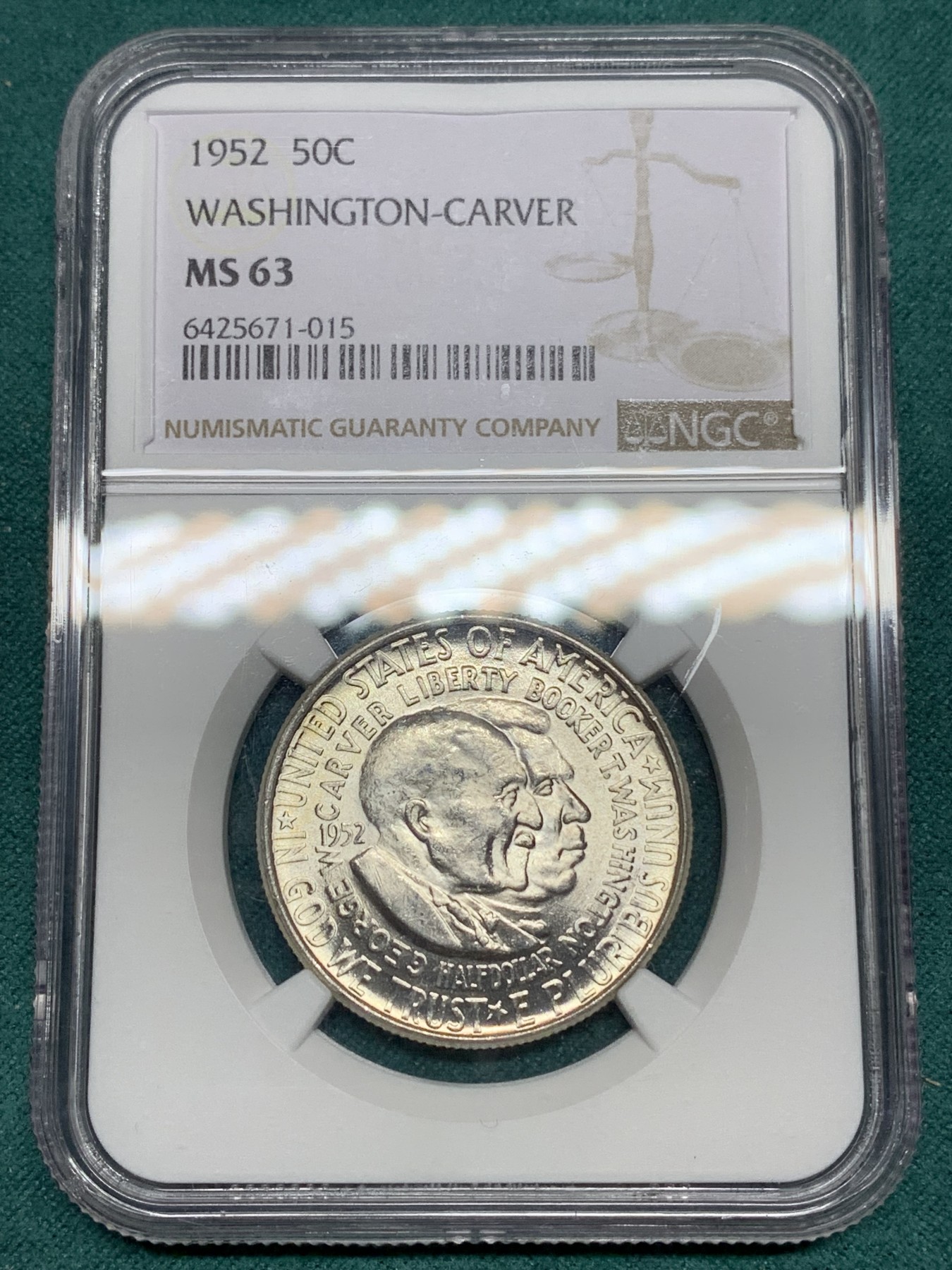 《竞宝斋》第192场-周日，周一 2场 (全场包邮) NGC MS63 美国1952年乔治华盛顿地图半美元银币