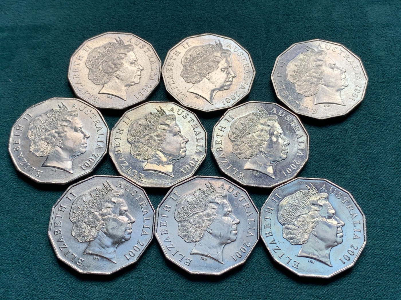 《竞宝斋》第192场-周日，周一 2场 (全场包邮) 澳大利亚2001年联邦百年50分流通纪念币 九枚全