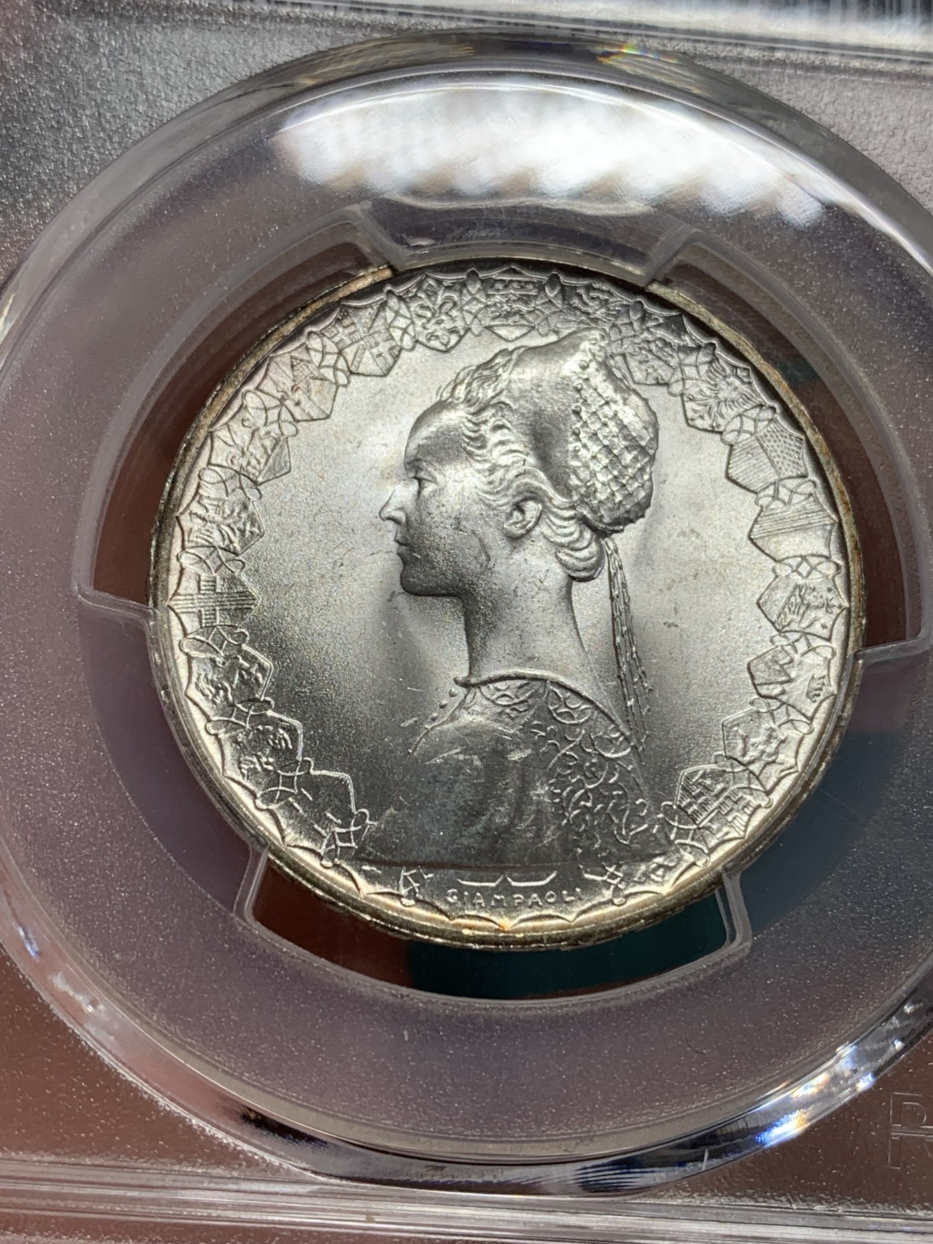 《竞宝斋》第192场-周日，周一 2场 (全场包邮) PCGS-MS65 意大利帆船少女500里拉银币