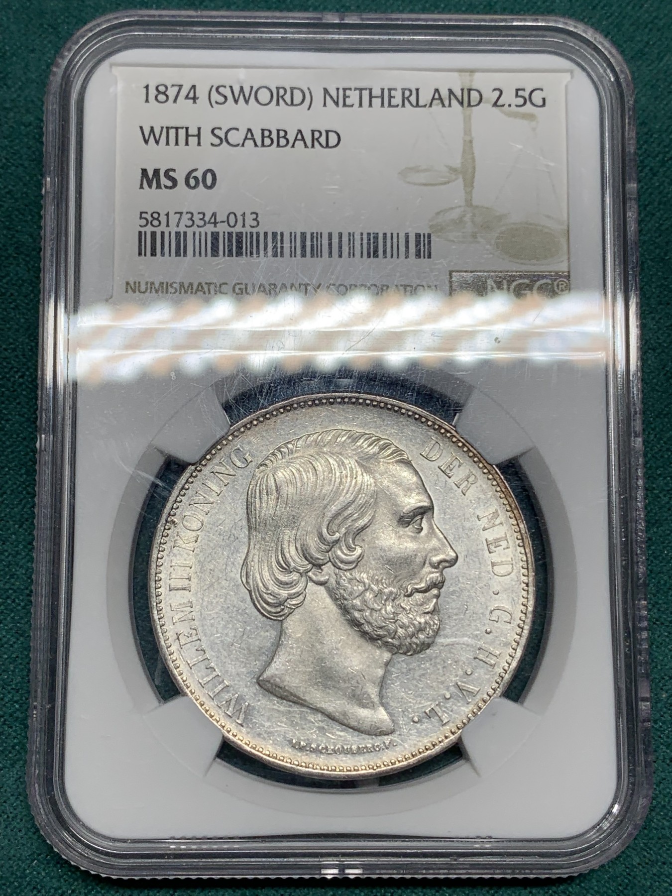 《竞宝斋》第192场-周日，周一 2场 (全场包邮) NGC AU50 法国 1869年BB版拿三5法郎银币 带底光 非常好