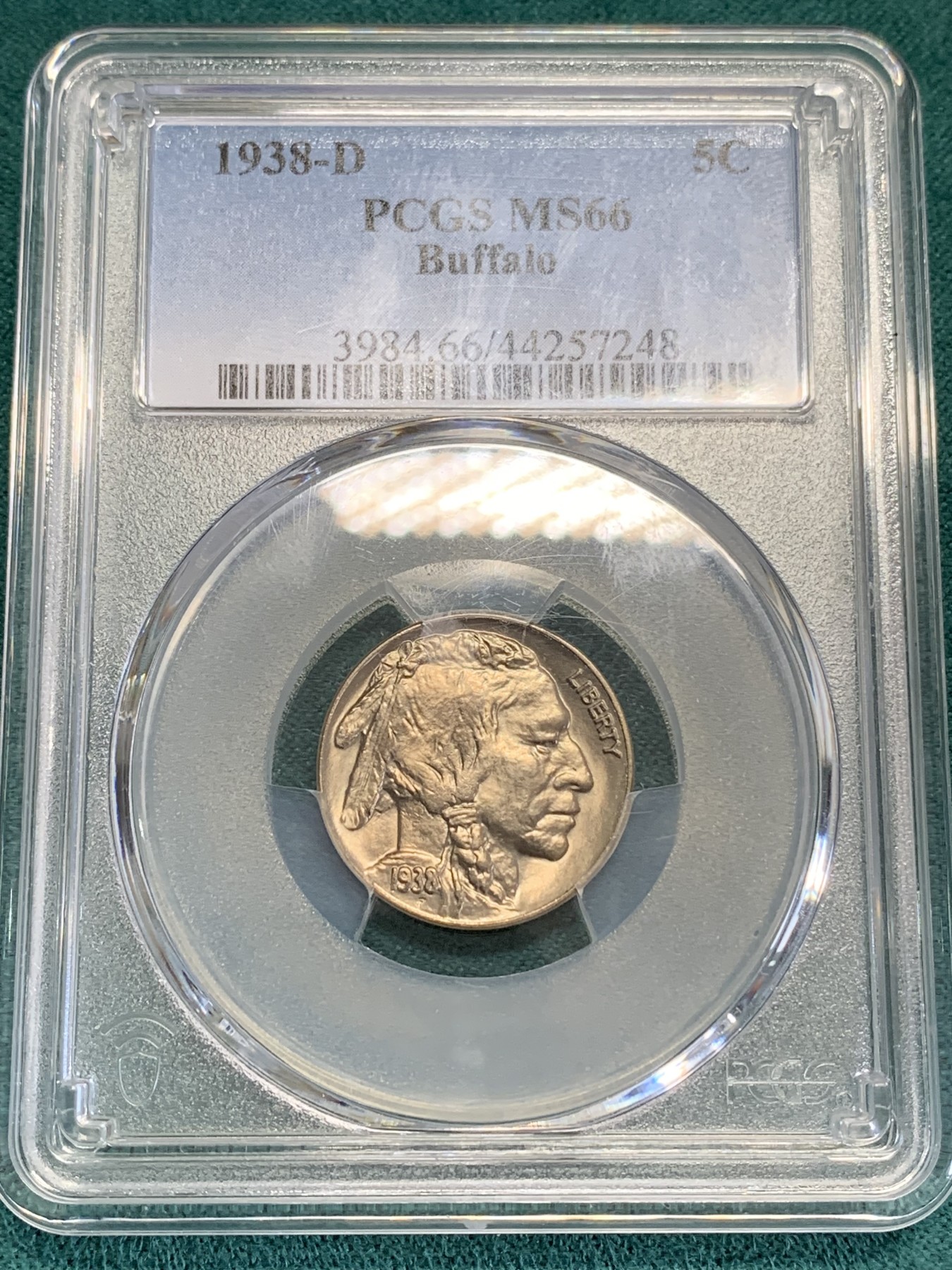 《竞宝斋》第192场-周日，周一 2场 (全场包邮) PCGS-MS66 美国 1938年 5美分 野牛币 印第安人+野牛 经典设计 高分