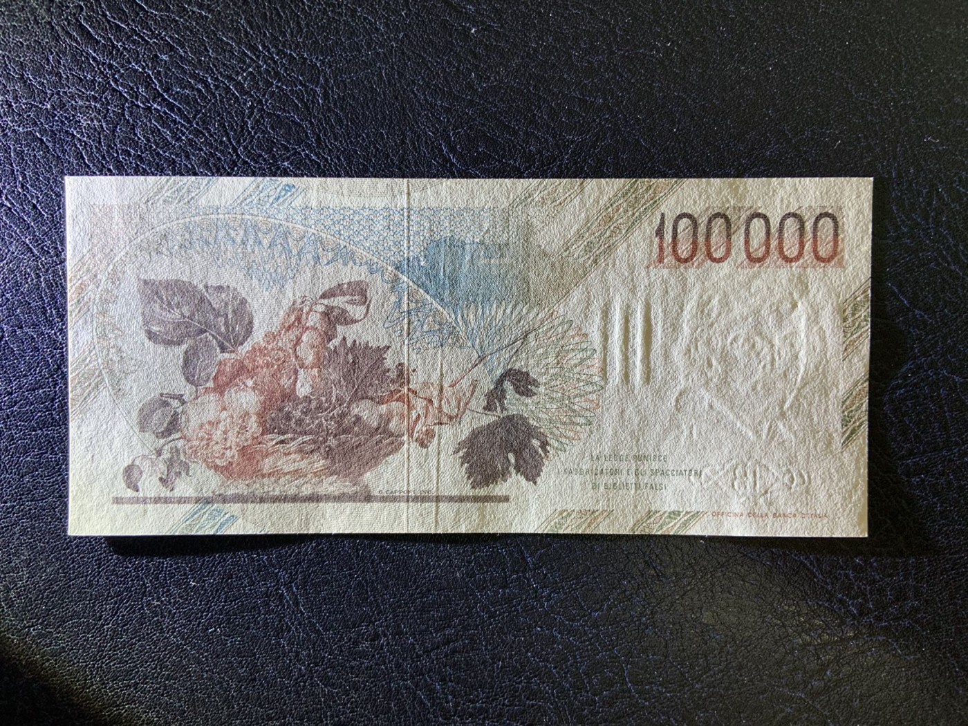收藏联盟Quantum Auction 第285期拍卖  意大利1983年100000里拉 品相AU 早期双面雕刻 三色凹印