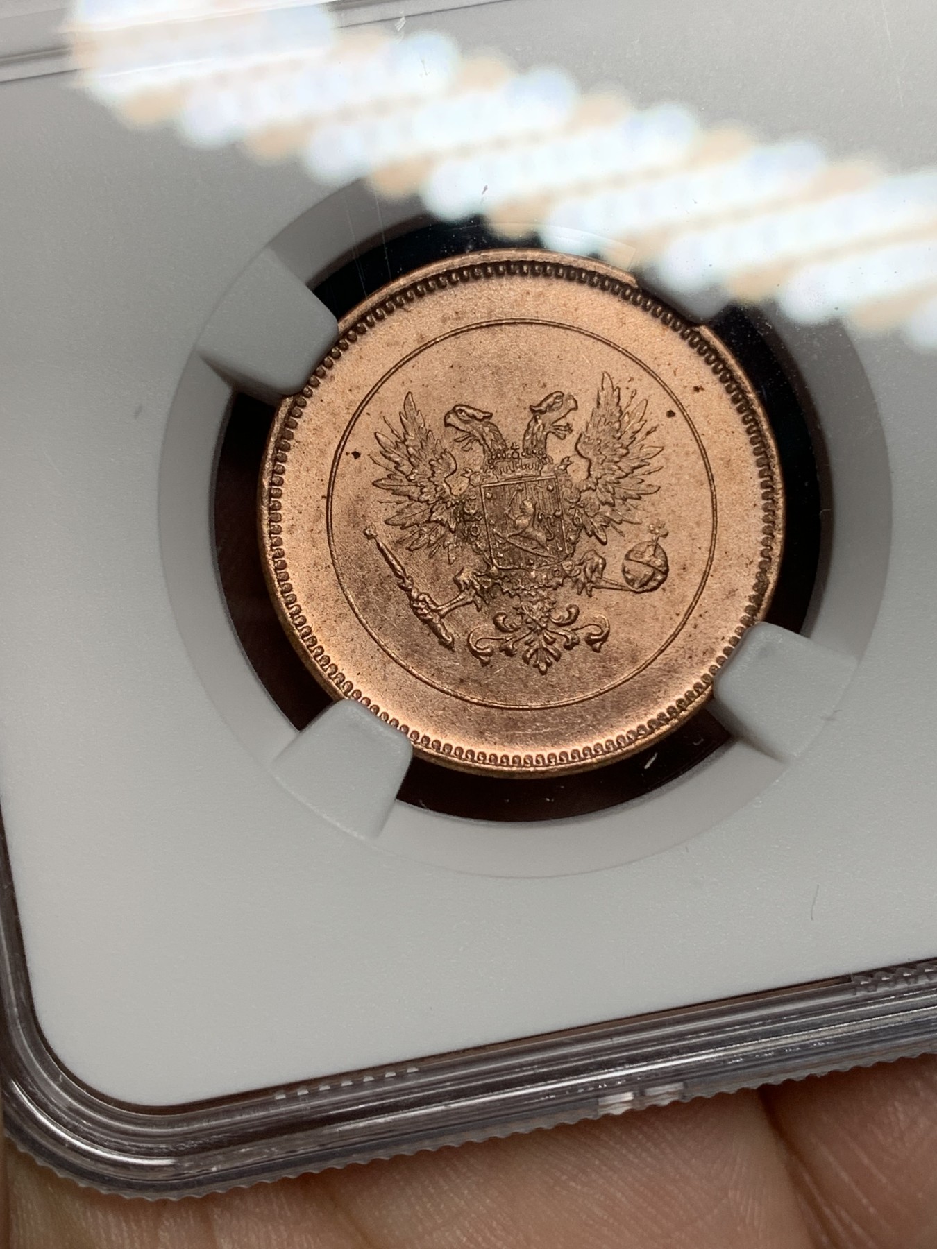 《竞宝斋》第192场-周日，周一 2场 (全场包邮) NGC MS63RD 俄占芬兰1917年克伦斯基临时政府5盆尼铜币，RD不易，一百多年的铜币还能保持如此铜光很难得