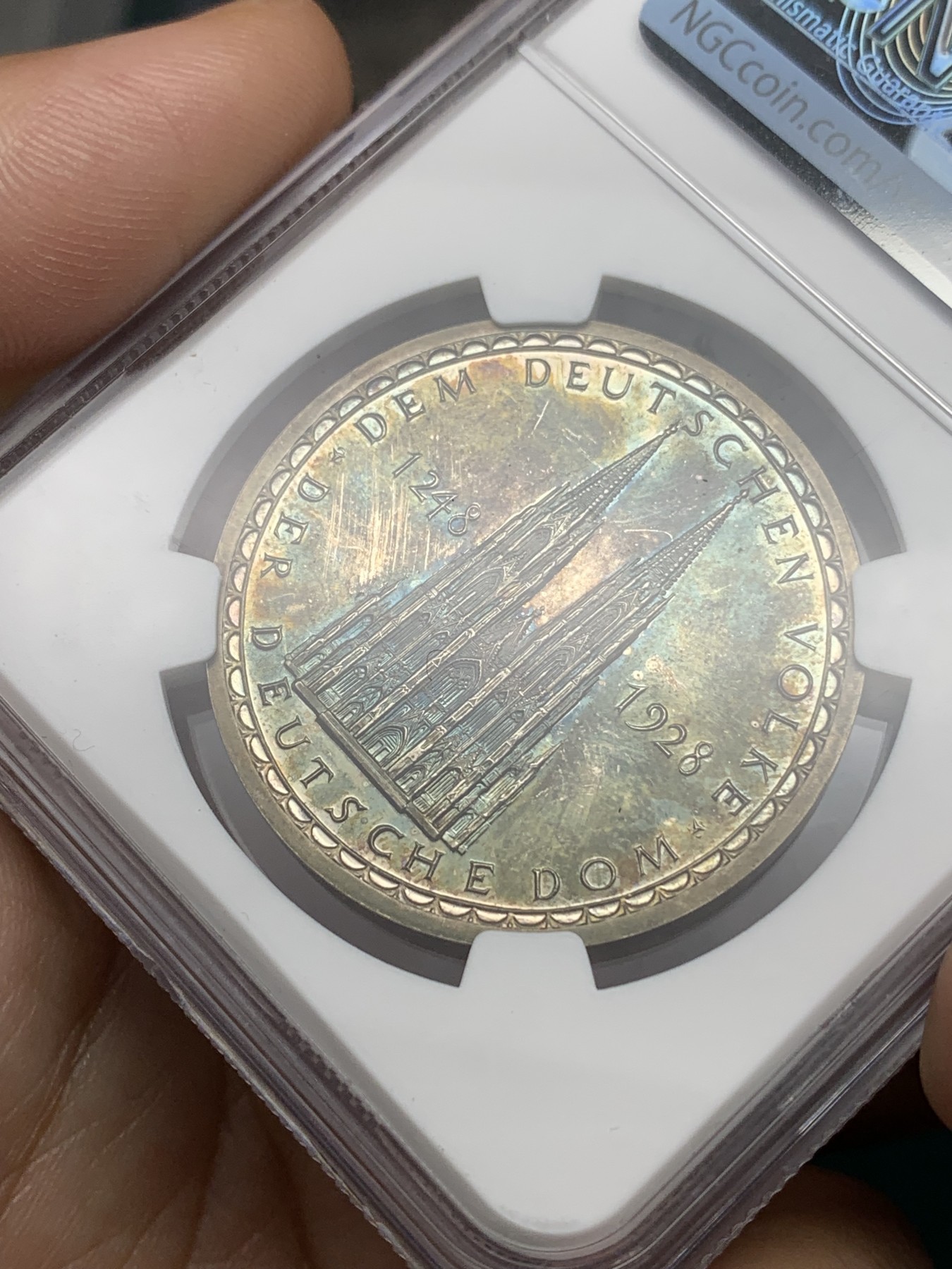 《竞宝斋》第192场-周日，周一 2场 (全场包邮) NGC-MS64 德国1928年科隆大教堂奠基680周年银章 超强镜面！绝美幻彩高分银章！