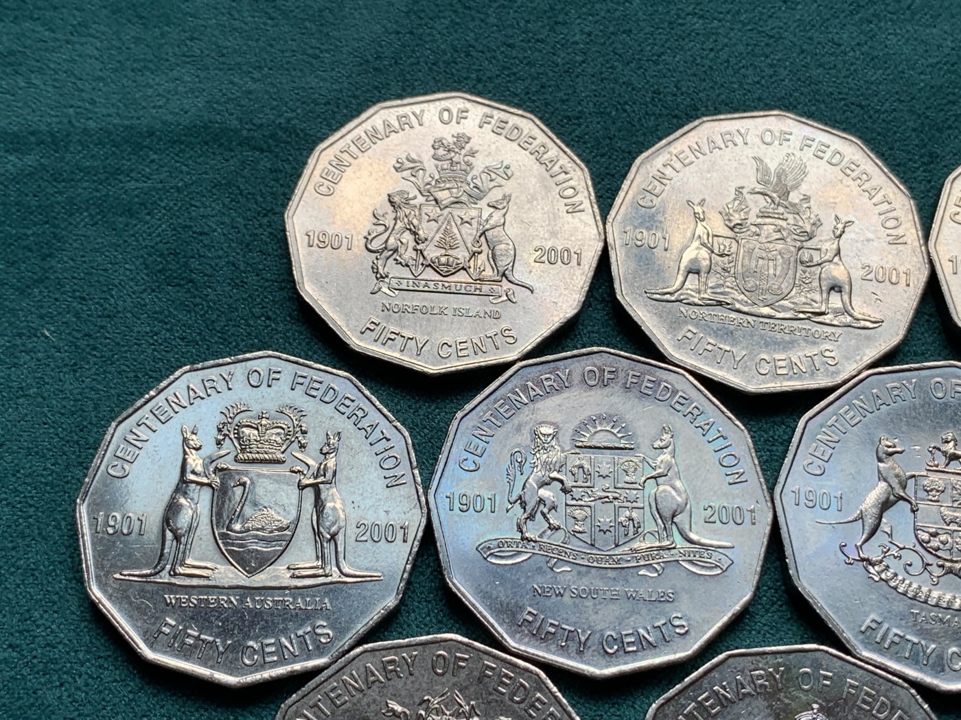 《竞宝斋》第192场-周日，周一 2场 (全场包邮) 澳大利亚2001年联邦百年50分流通纪念币 九枚全