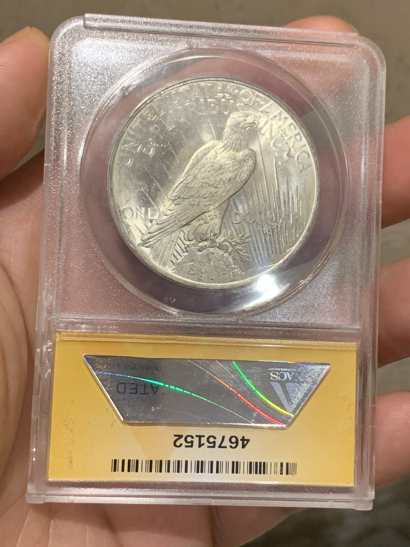 《竞宝斋》第192场-周日，周一 2场 (全场包邮) ANACS-MS64 美国 1922年 1美元 和平币 设计不错的小黄盒