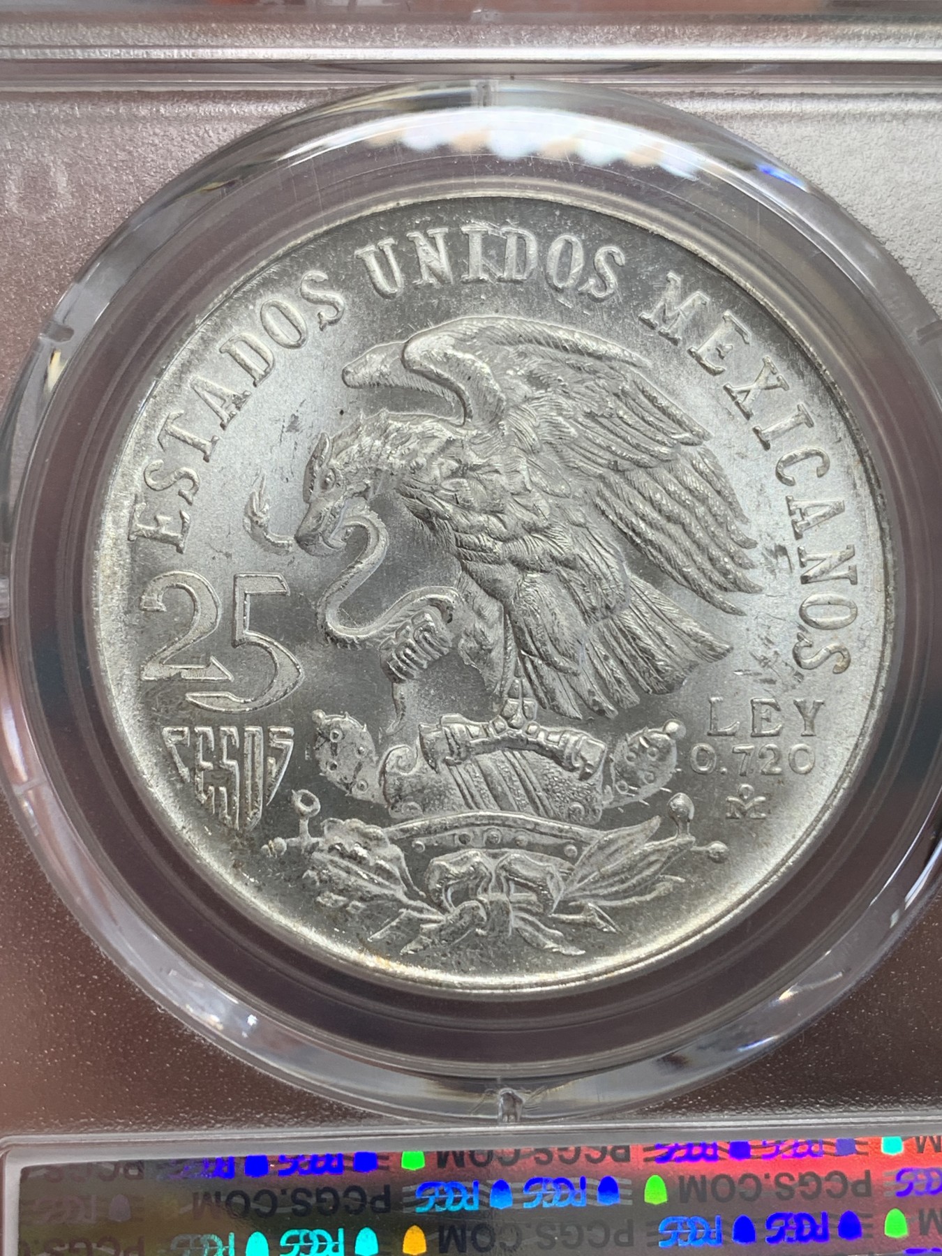 《竞宝斋》第192场-周日，周一 2场 (全场包邮) PCGS MS65 墨西哥1968年奥运会25比索银币