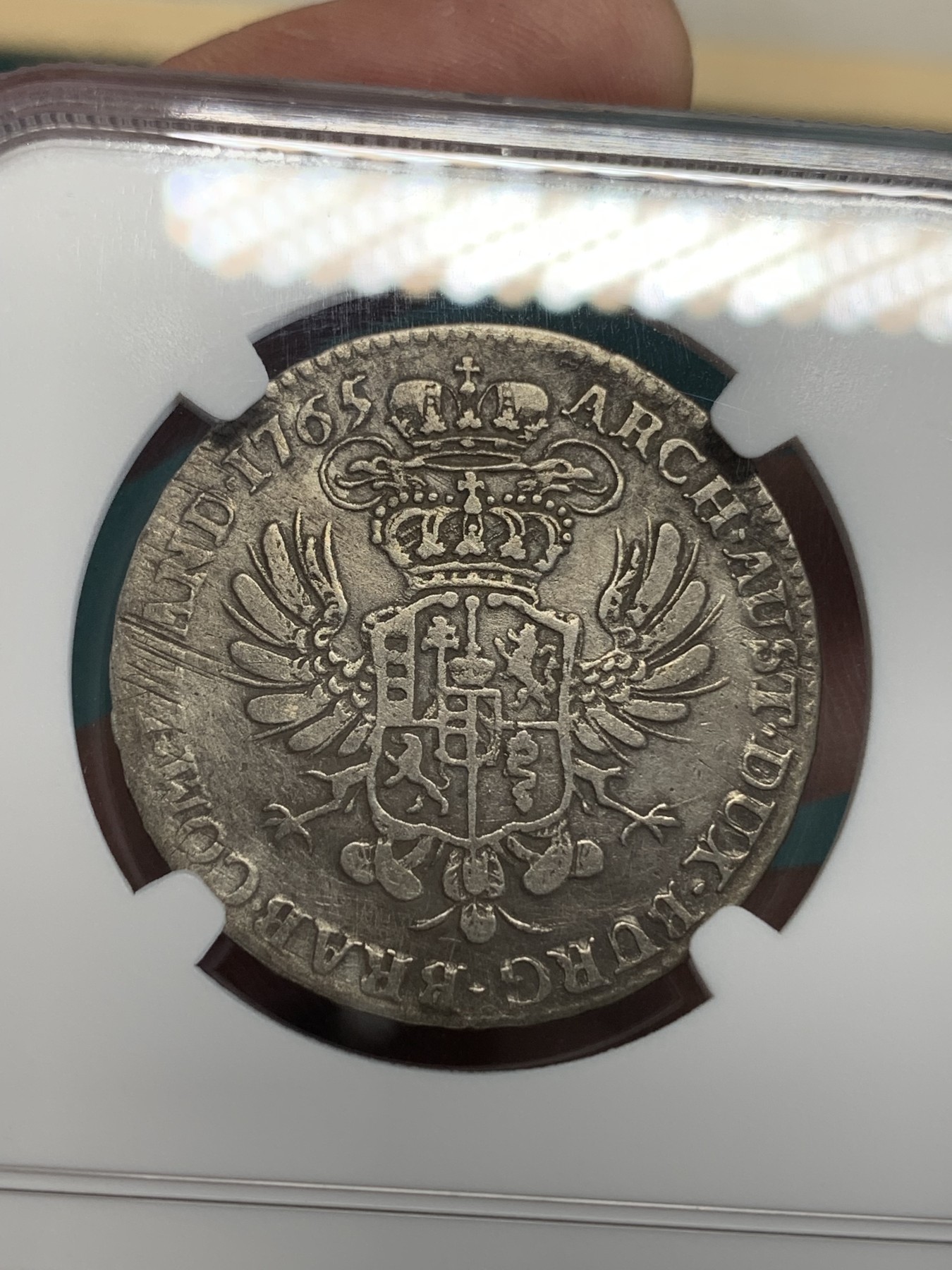 《竞宝斋》第192场-周日，周一 2场 (全场包邮) NGC VF 奥属尼德兰1765年特蕾西娅女王时期1/2泰勒 深打原味 低评状态