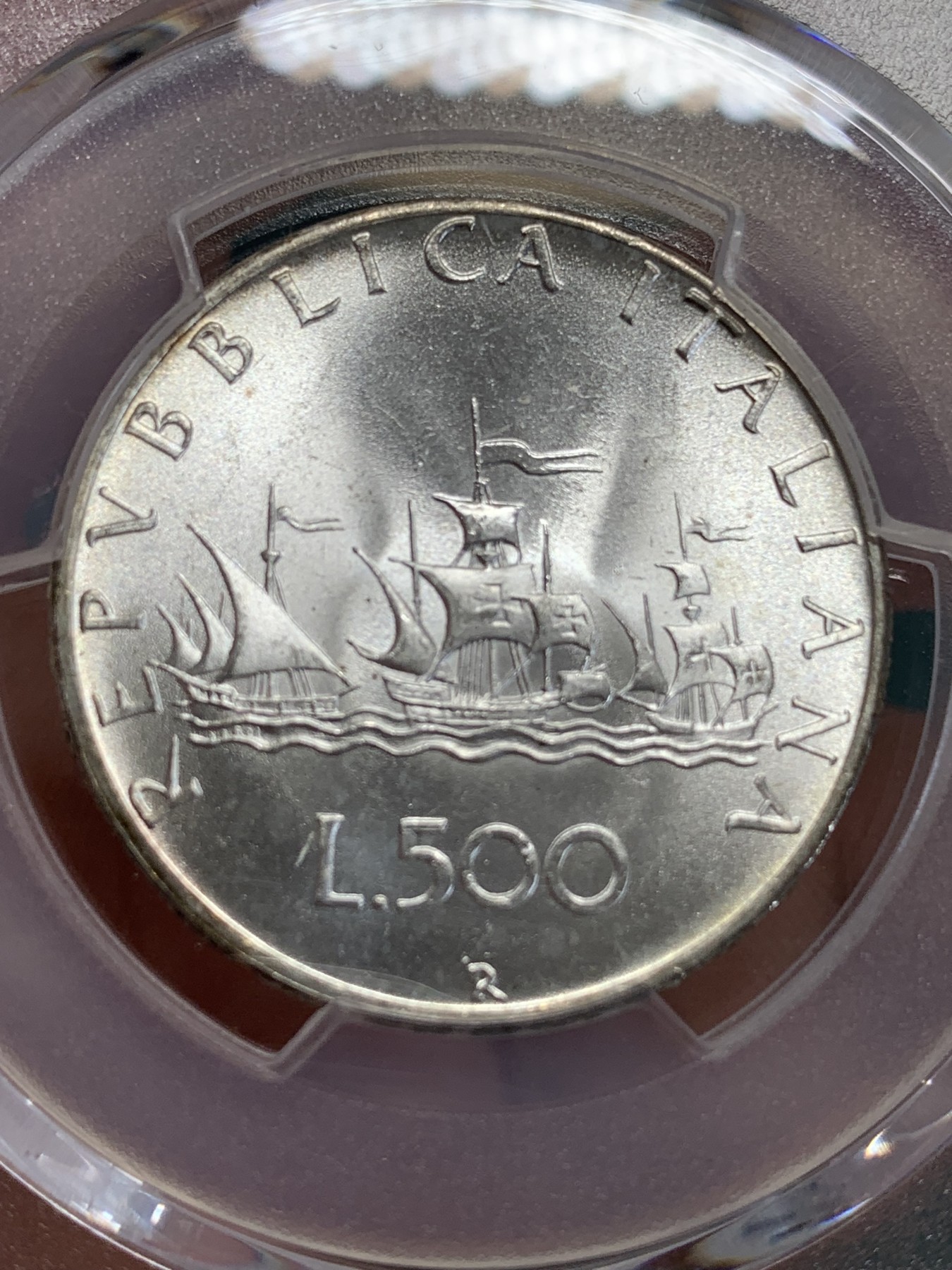 《竞宝斋》第192场-周日，周一 2场 (全场包邮) PCGS-MS65 意大利帆船少女500里拉银币