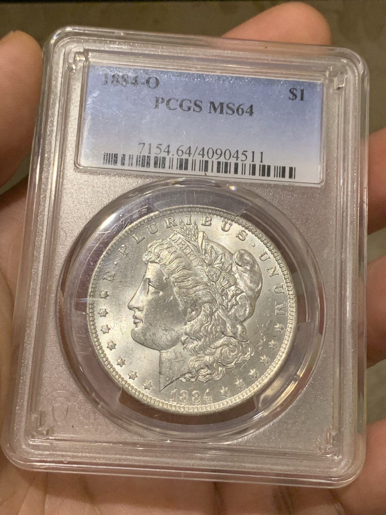 《竞宝斋》第192场-周日，周一 2场 (全场包邮) PCGS-MS64 美国 1884年O版 摩根1美元大银币 白亮转光好 经典品种外国价高