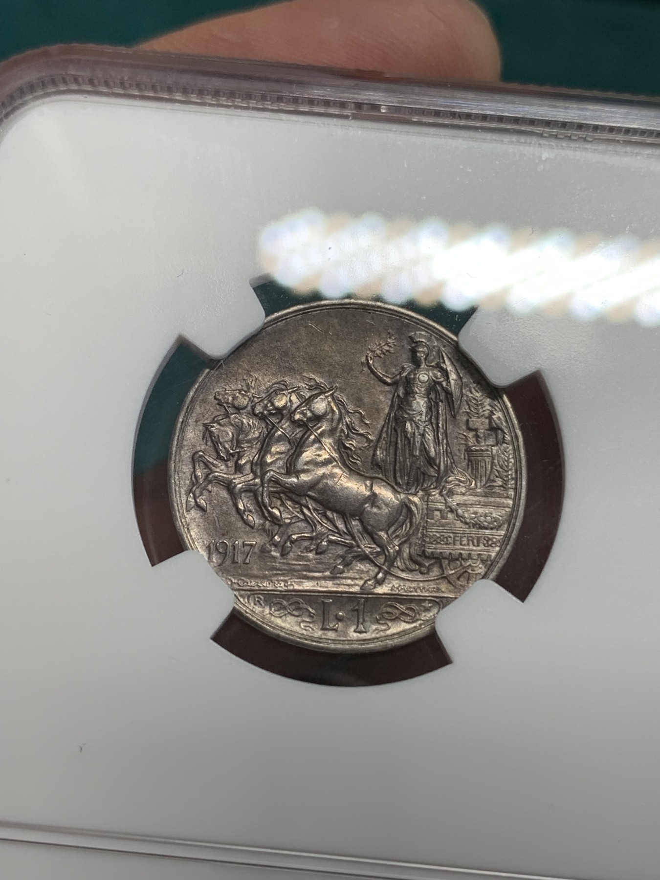 《竞宝斋》第192场-周日，周一 2场 (全场包邮) NGC-AU58 意大利 1917年 马车1里拉 银币