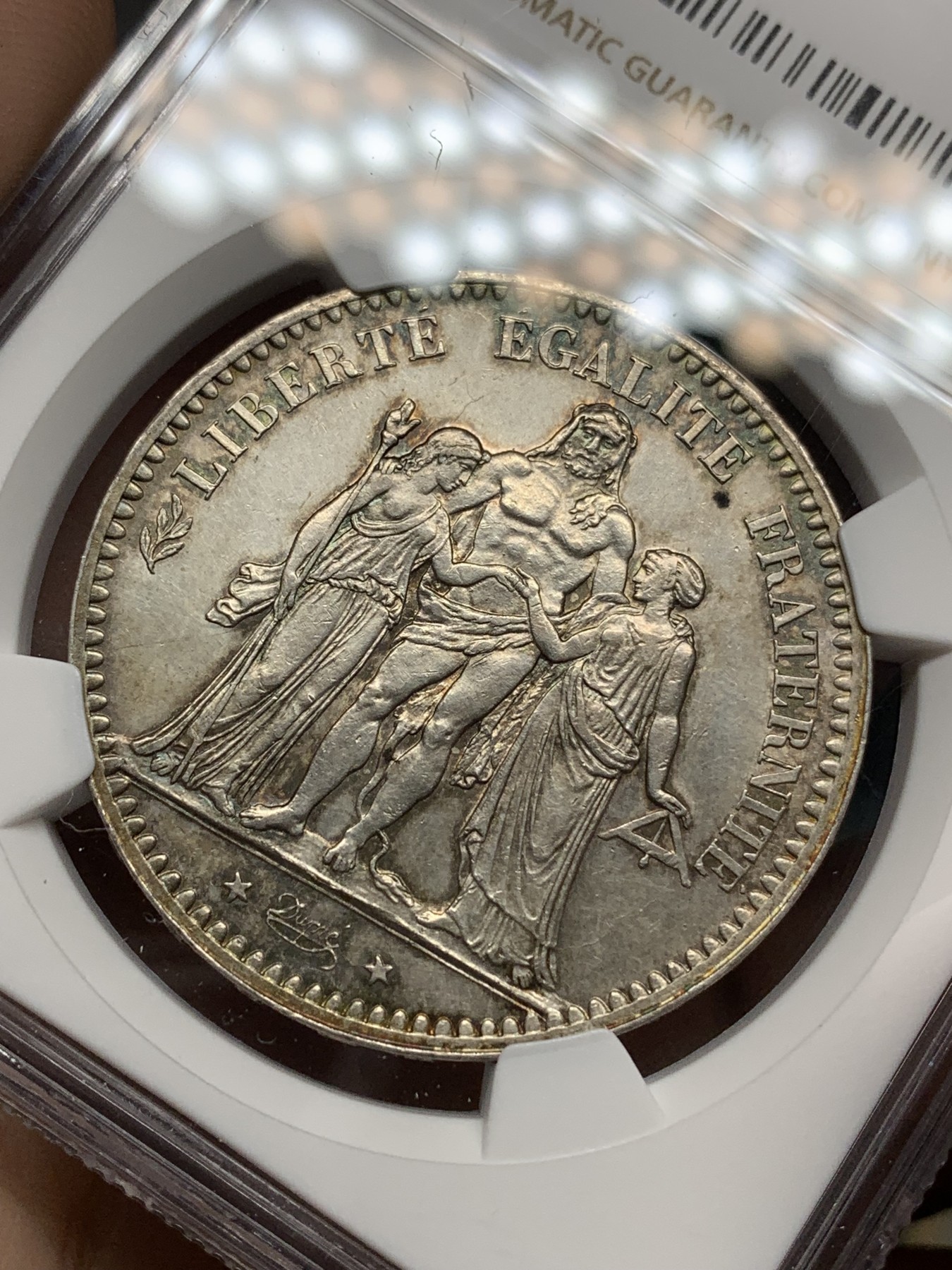 《竞宝斋》第192场-周日，周一 2场 (全场包邮) NGC UNC 法国1876年A版大力神5法郎银币