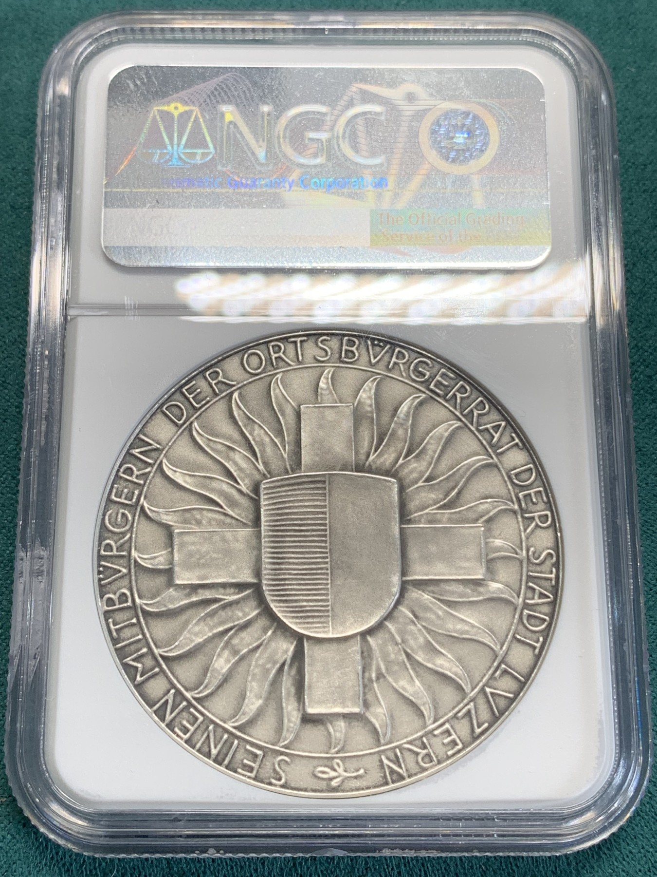 《竞宝斋》第192场-周日，周一 2场 (全场包邮) NGC MS63 瑞士1918卢塞恩射击节银章 45mm大规格