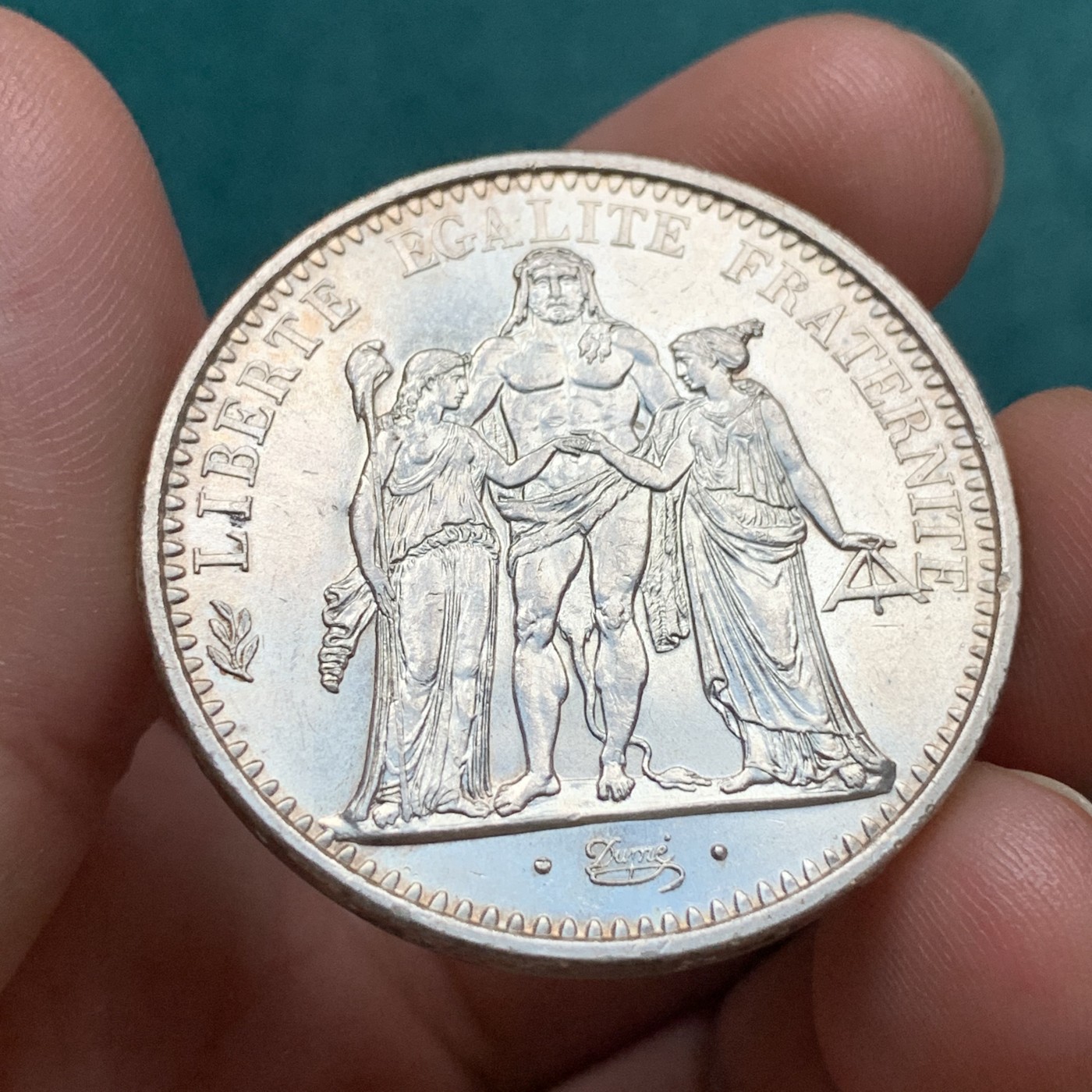 《竞宝斋》第192场-周日，周一 2场 (全场包邮) 法国1965年大力神10法郎银币 未使用品 带原光