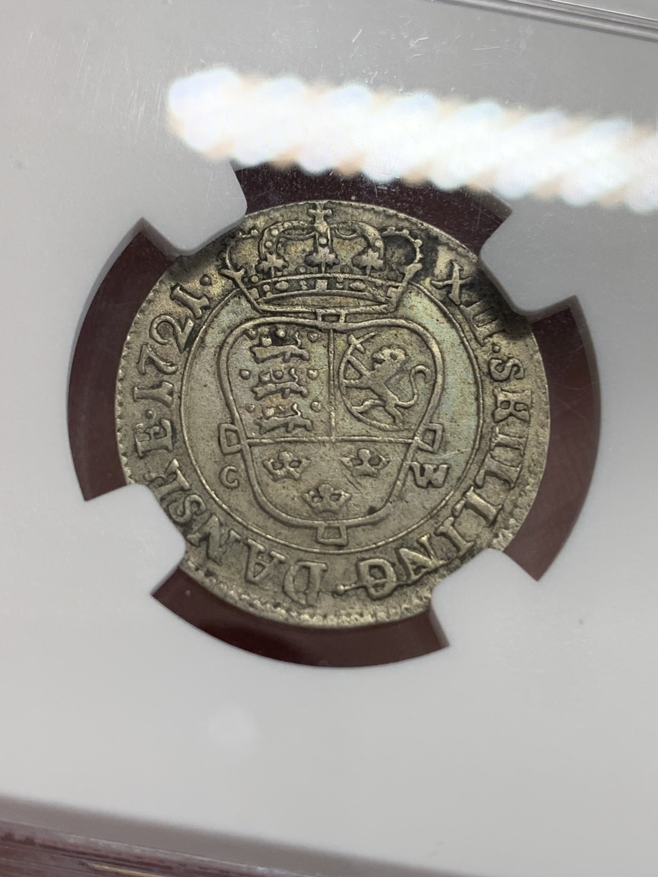 《竞宝斋》第192场-周日，周一 2场 (全场包邮) NGC AU50 丹麦1721年12s银币 原味包浆 低评