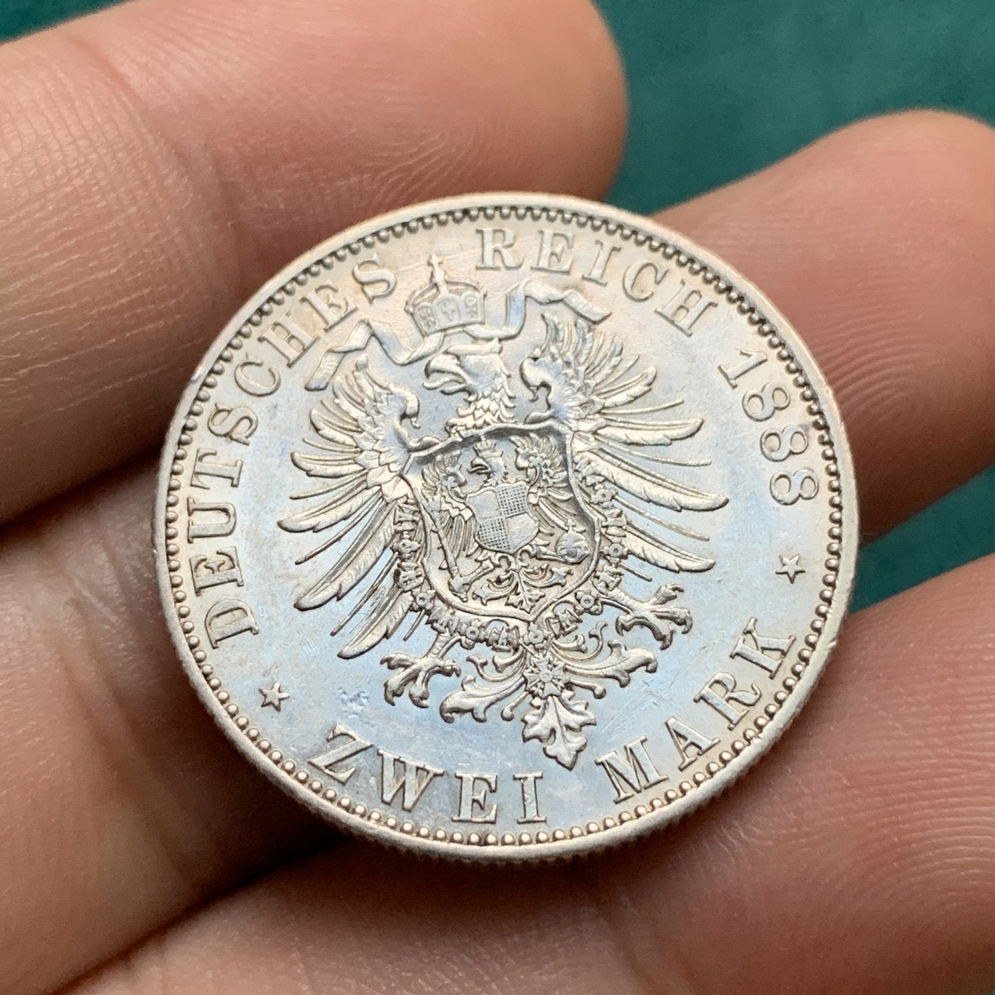 《竞宝斋》第192场-周日，周一 2场 (全场包邮) 德国1888年普鲁士弗里德里希三世短翅2马克银币 三皇之年 细节不错