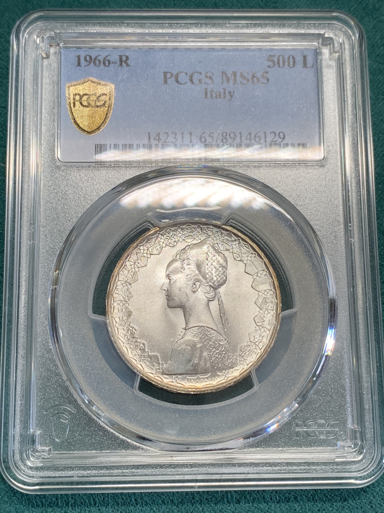 《竞宝斋》第192场-周日，周一 2场 (全场包邮) PCGS-MS65 意大利帆船少女500里拉银币