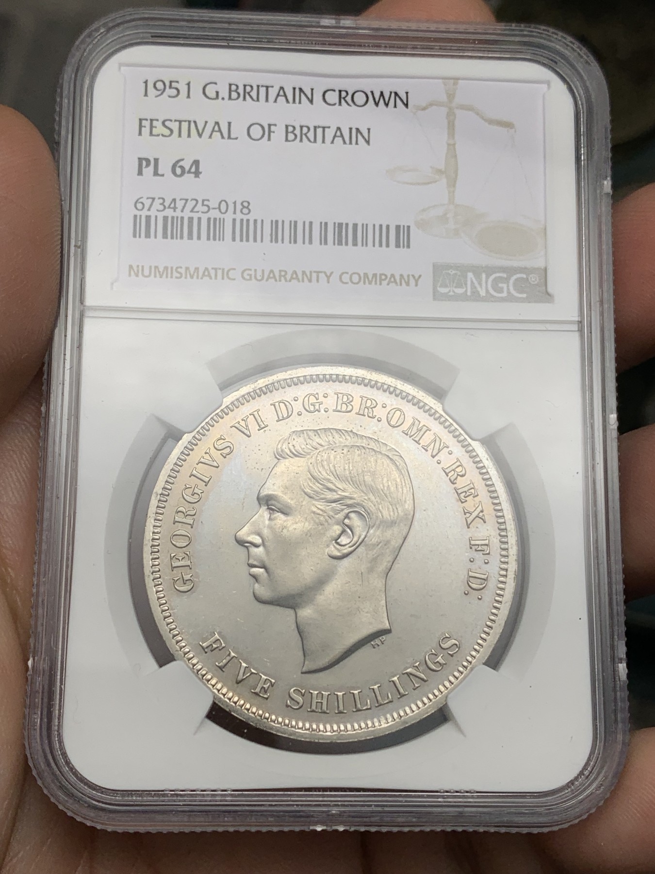 《竞宝斋》第192场-周日，周一 2场 (全场包邮) NGC-PL64 英国 1951年 1克朗 乔治六世 最后的马剑 PL底板 品相好 非常靓