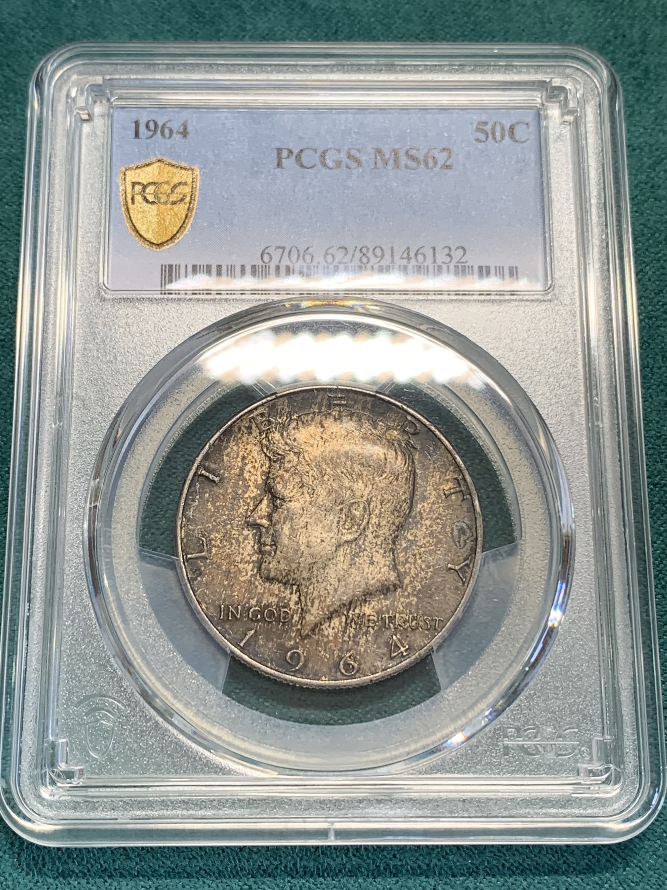 《竞宝斋》第192场-周日，周一 2场 (全场包邮) PCGS MS62 美国1964年肯尼迪50分银币 900高银版