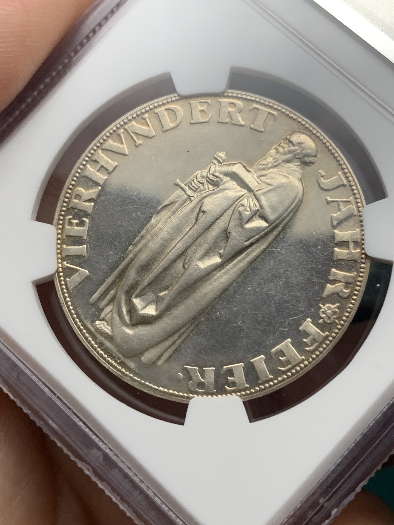 《竞宝斋》第192场-周日，周一 2场 (全场包邮) NGC MS62 德国1928画家丢勒镜面底板银章背面少见