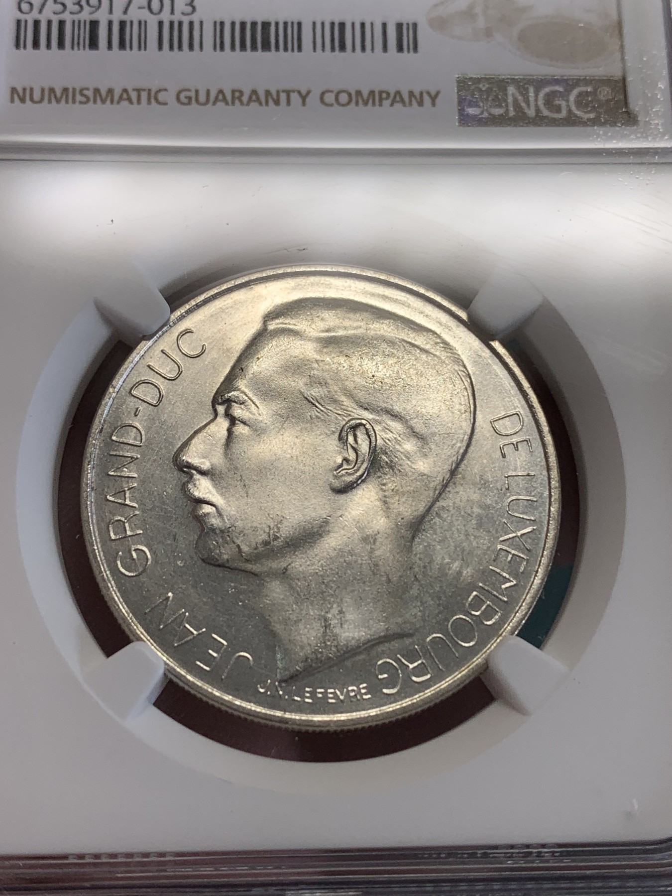 《竞宝斋》第192场-周日，周一 2场 (全场包邮) NGC MS64 卢森堡1964年八任大公让一世100法郎银币