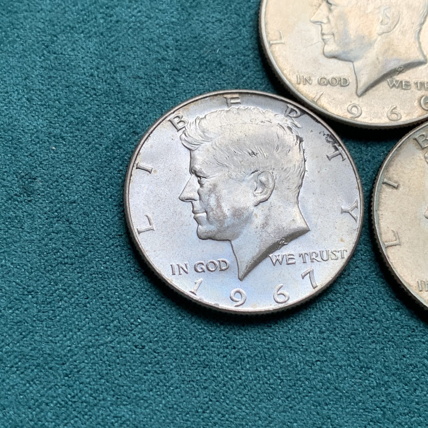 《竞宝斋》第192场-周日，周一 2场 (全场包邮) 3枚一组 美国 1966年-1967年 肯尼迪半圆银币