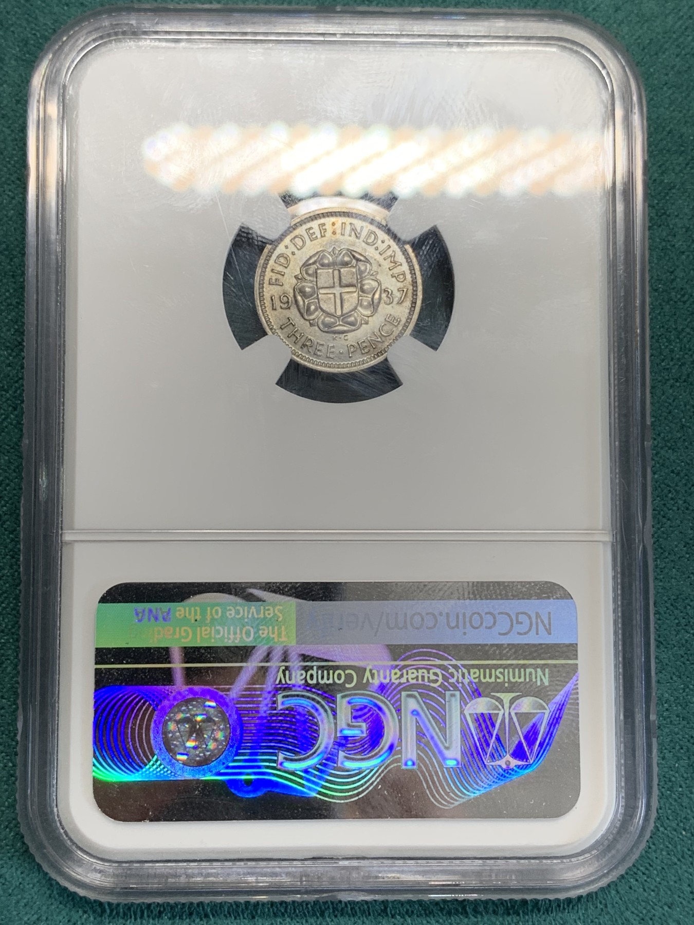 《竞宝斋》第192场-周日，周一 2场 (全场包邮) NGC-MS63 英国 1937年 乔治六世登基年3便士小银币 小银品好困难