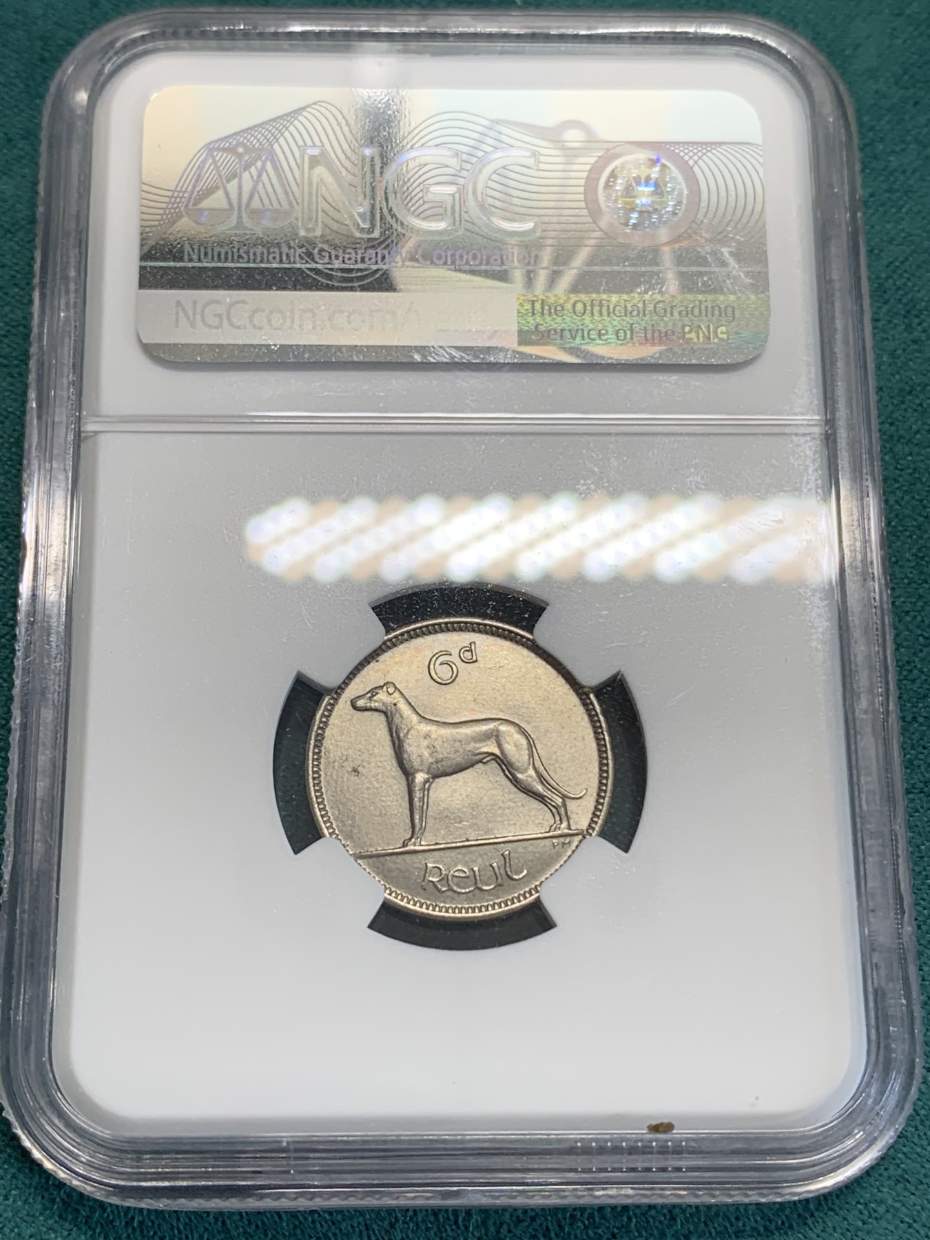 《竞宝斋》第192场-周日，周一 2场 (全场包邮) NGC-MS64  爱尔兰1928年猎犬6便士，受欢迎的爱尔兰动物系列首版，64高分好状态，凑套必备。