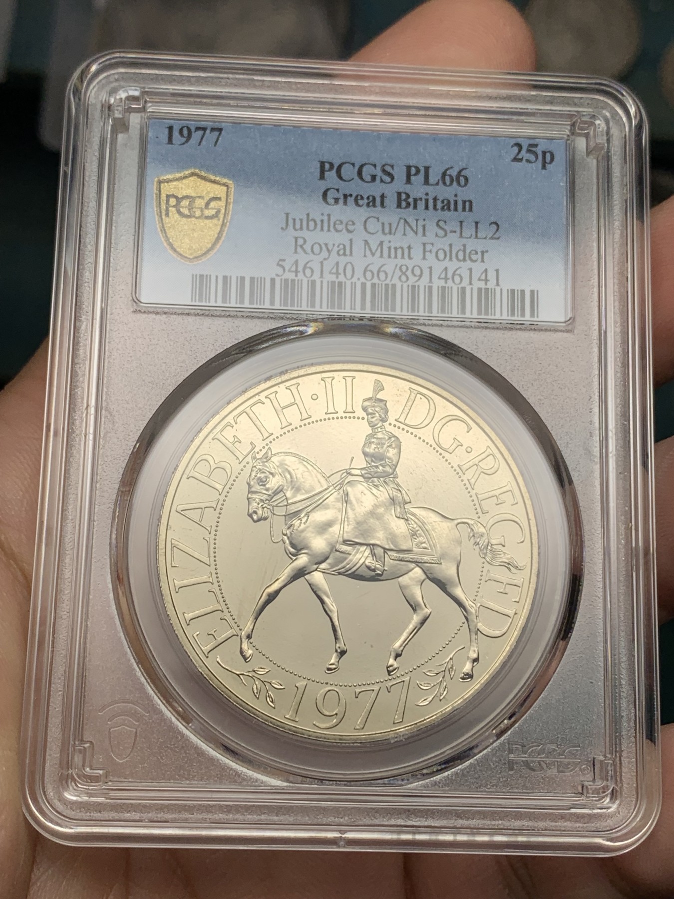 《竞宝斋》第192场-周日，周一 2场 (全场包邮) PCGS-PL66 英国1977年伊丽莎白二世克朗型25便士纪念币