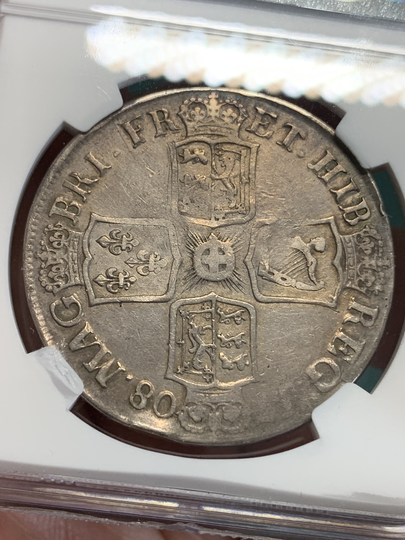 《竞宝斋》第192场-周日，周一 2场 (全场包邮) NGC-VFD 英国1708年E版安妮女王1克朗大银币 爱丁堡厂少见！持续涨价品种！