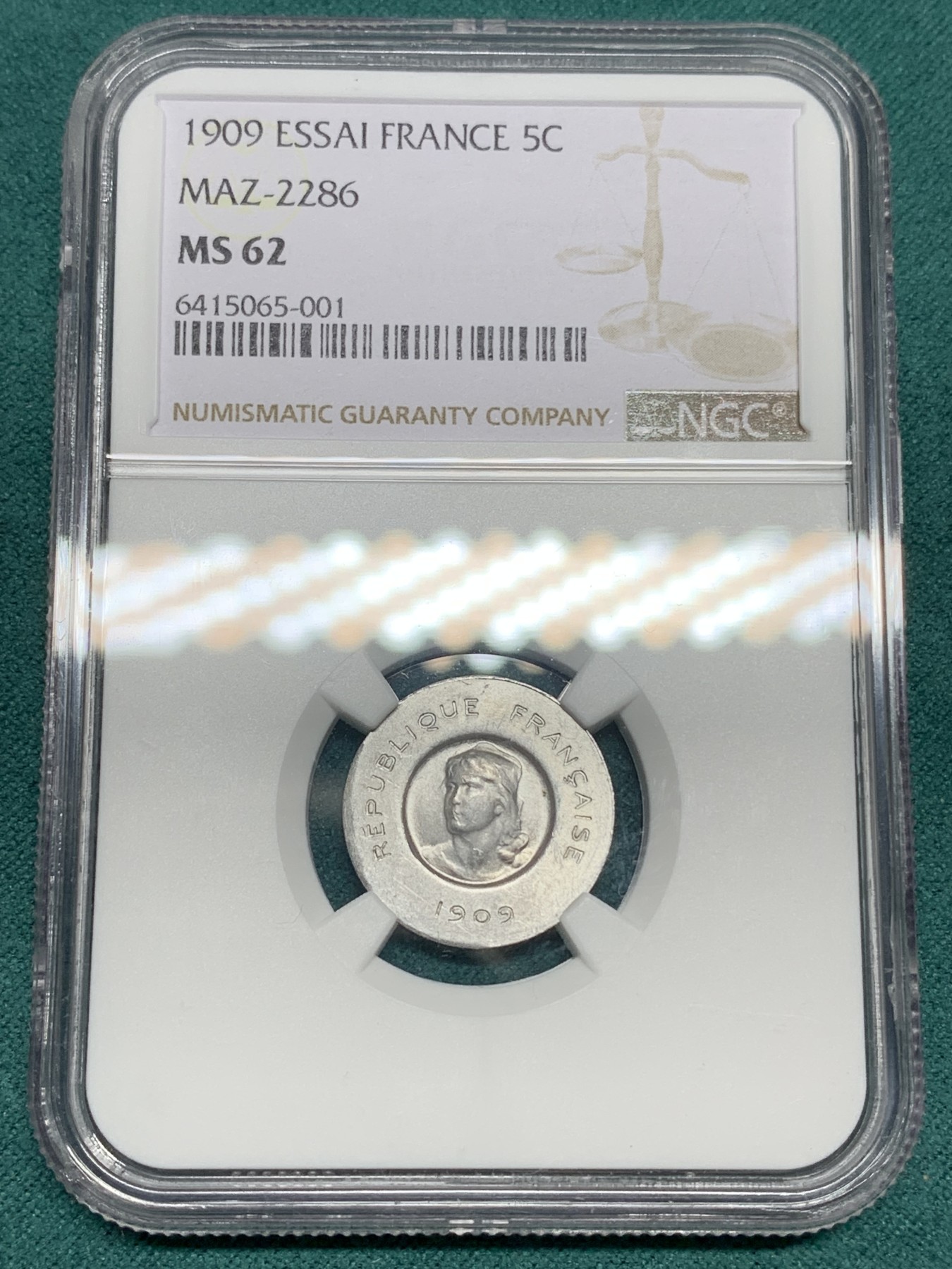 《竞宝斋》第192场-周日，周一 2场 (全场包邮) NGC MS62 法国1909年5分样币