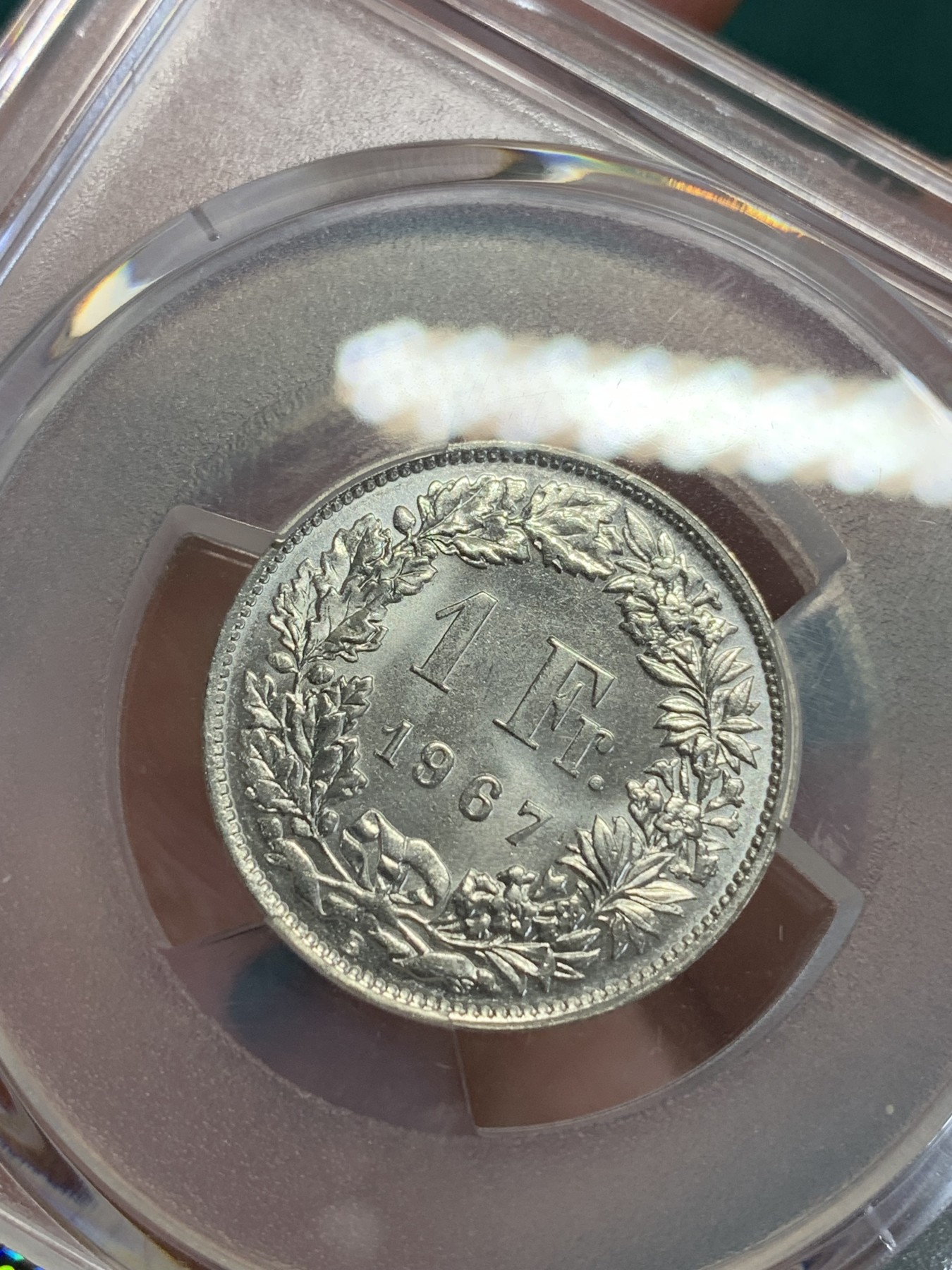 《竞宝斋》第192场-周日，周一 2场 (全场包邮) PCGS MS67 1967B 瑞士1法郎银币 超高分 1法郎关门银币