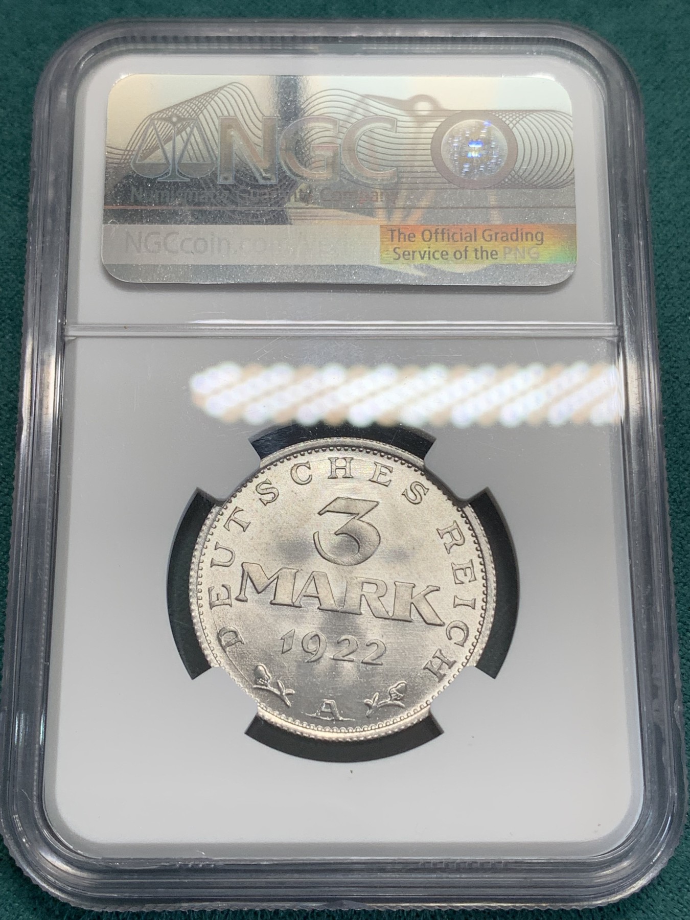 《竞宝斋》第192场-周日，周一 2场 (全场包邮) NGC MS64 德国1922年3马克铝币