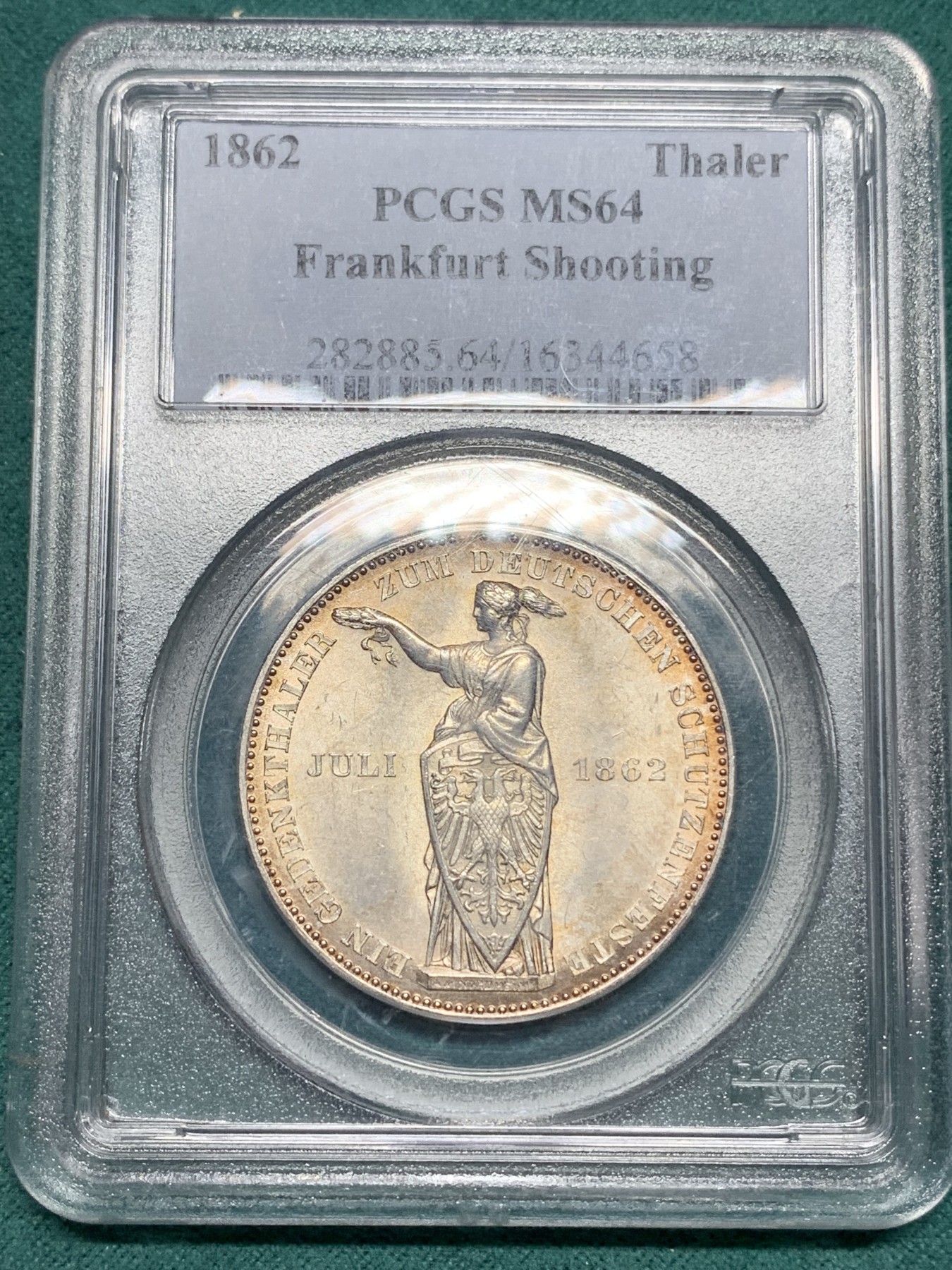 《竞宝斋》第192场-周日，周一 2场 (全场包邮) PCGS MS64 德国1862年法兰克福射击节1泰勒银币