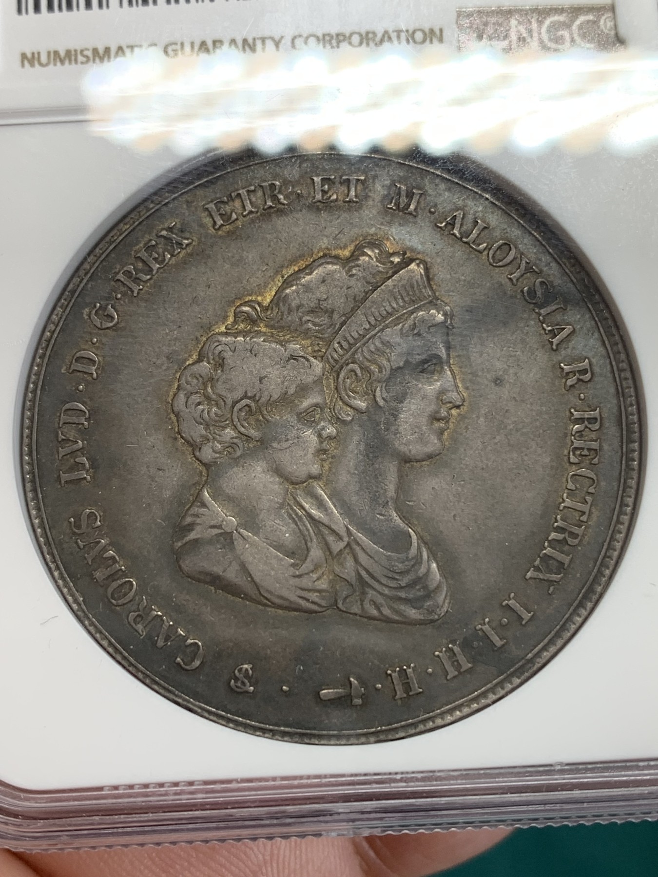 《竞宝斋》第192场-周日，周一 2场 (全场包邮) NGC-XF45 意大利托斯卡纳 1807年 10里拉 银币 酱彩黑包浆