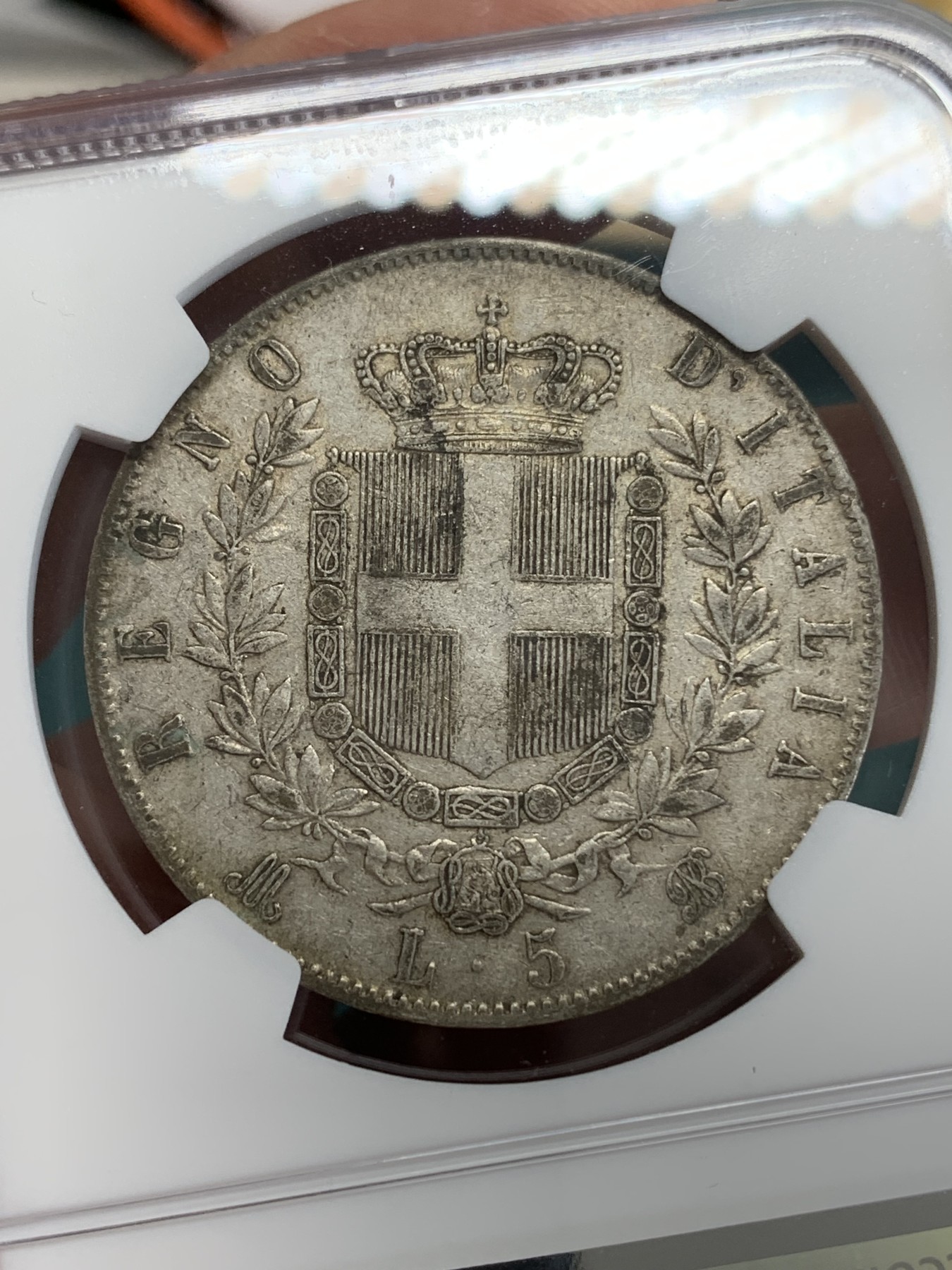 《竞宝斋》第192场-周日，周一 2场 (全场包邮) NGC-XF40 意大利1871年 米兰造 艾曼纽尔二世 5里拉大银币